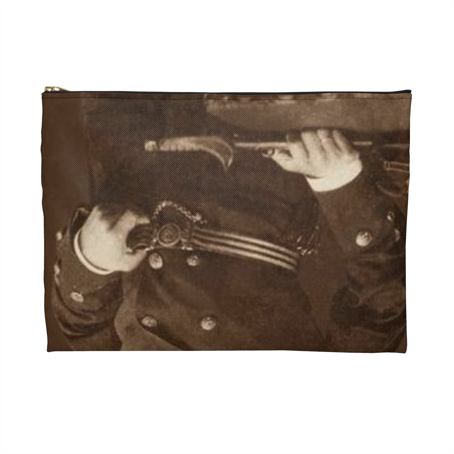 Foto A.Prat - A black and white photo of a man in uniform Large Organizer Pouch with Black Zipper