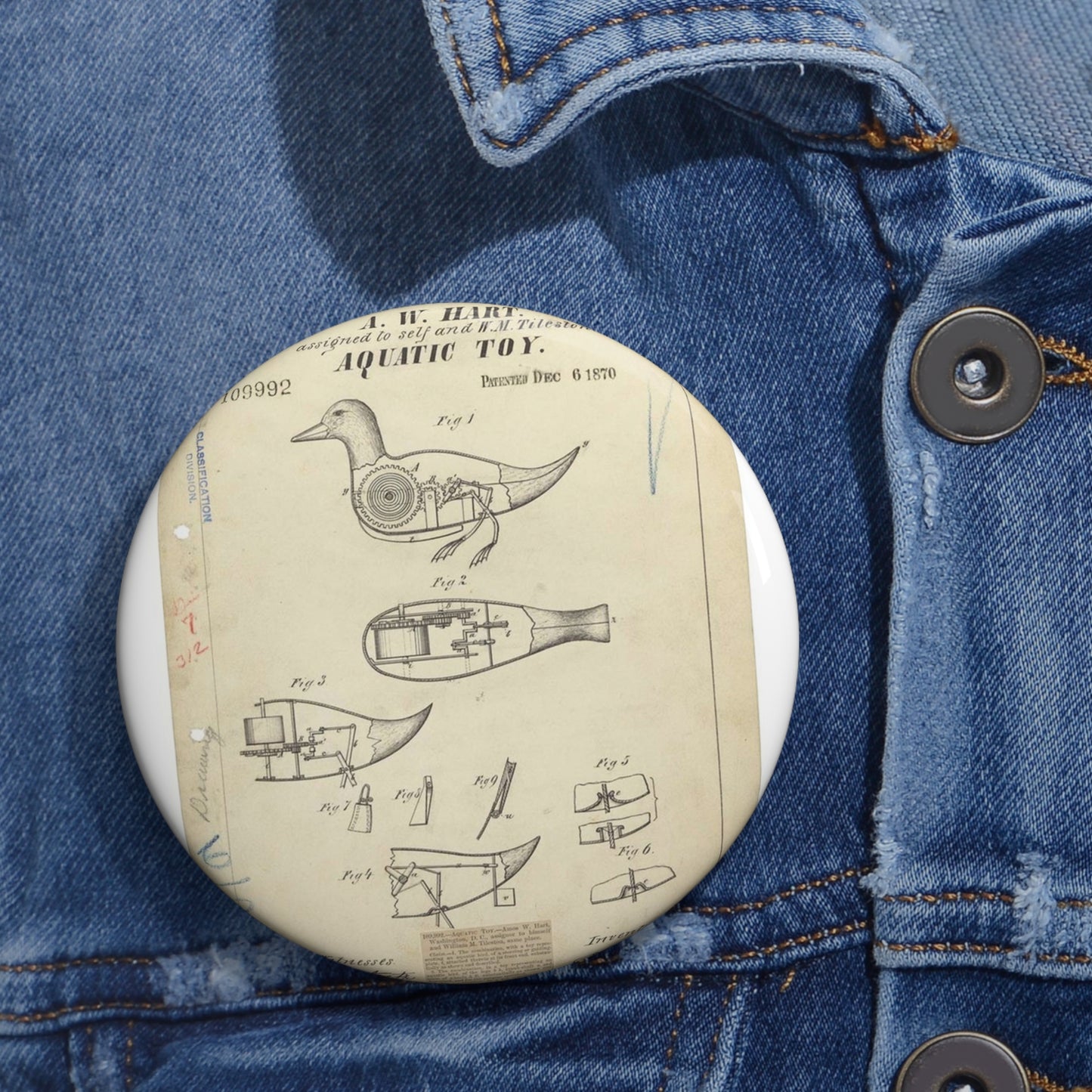 Patent drawing - Drawing of Aquatic Toy Public domain  image Pin Buttons with Crisp Design