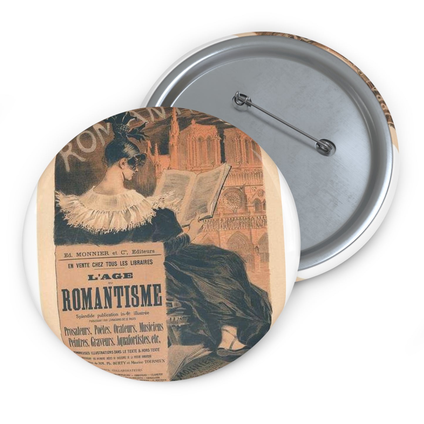 Affiche pour la "Librairie Romantique". Pin Buttons with Crisp Design