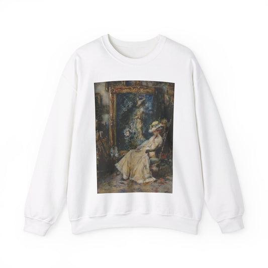 Elegante vrouw in atelier door Albert Roelofs White Heavy Blend Adult Crew Neck SweatShirt