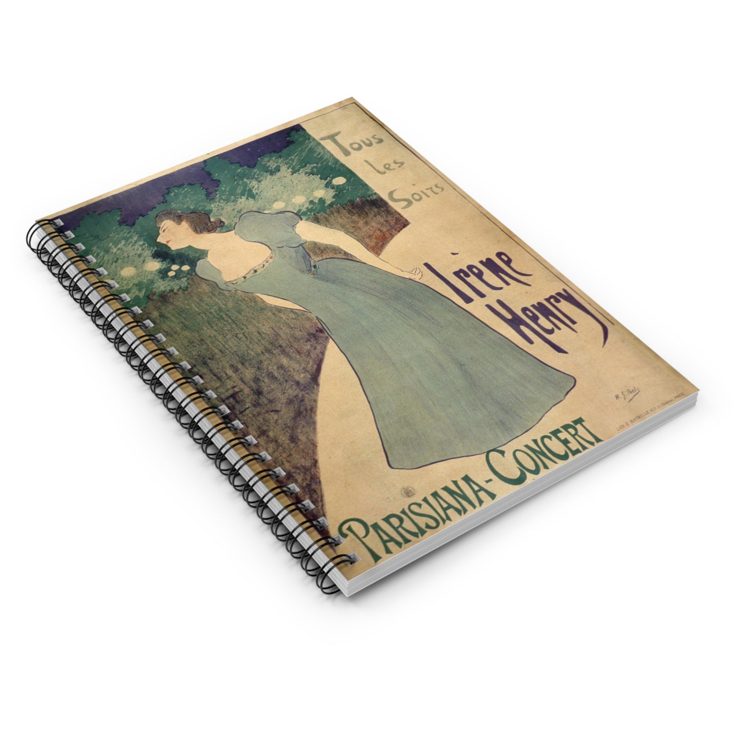 Irène Henry poster - Drawing. Public domain image. Spiral Bound Ruled Notebook with Printed Cover