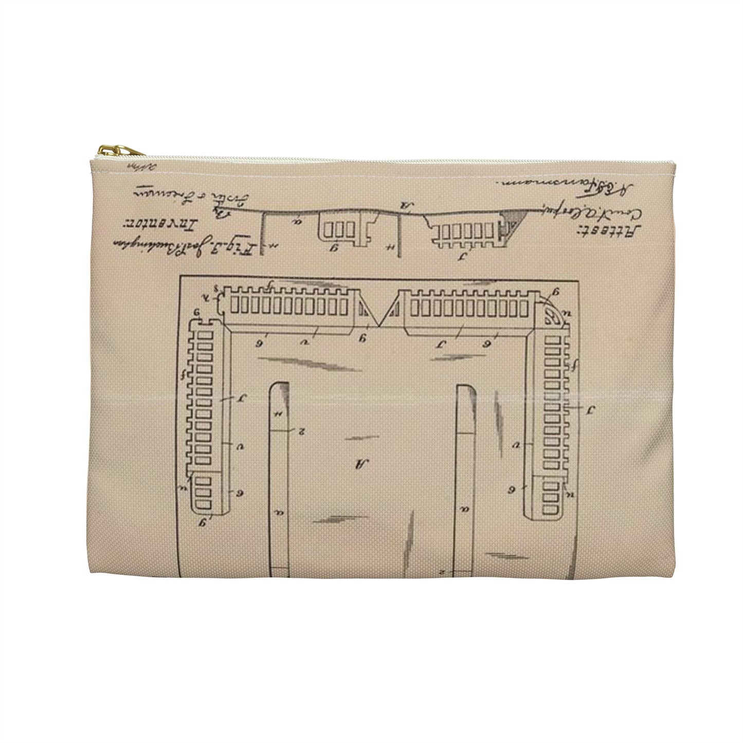 Patent Drawing of Engine - Drawing for a Collapsible Toy House Public domain  image Large Organizer Pouch with Black Zipper