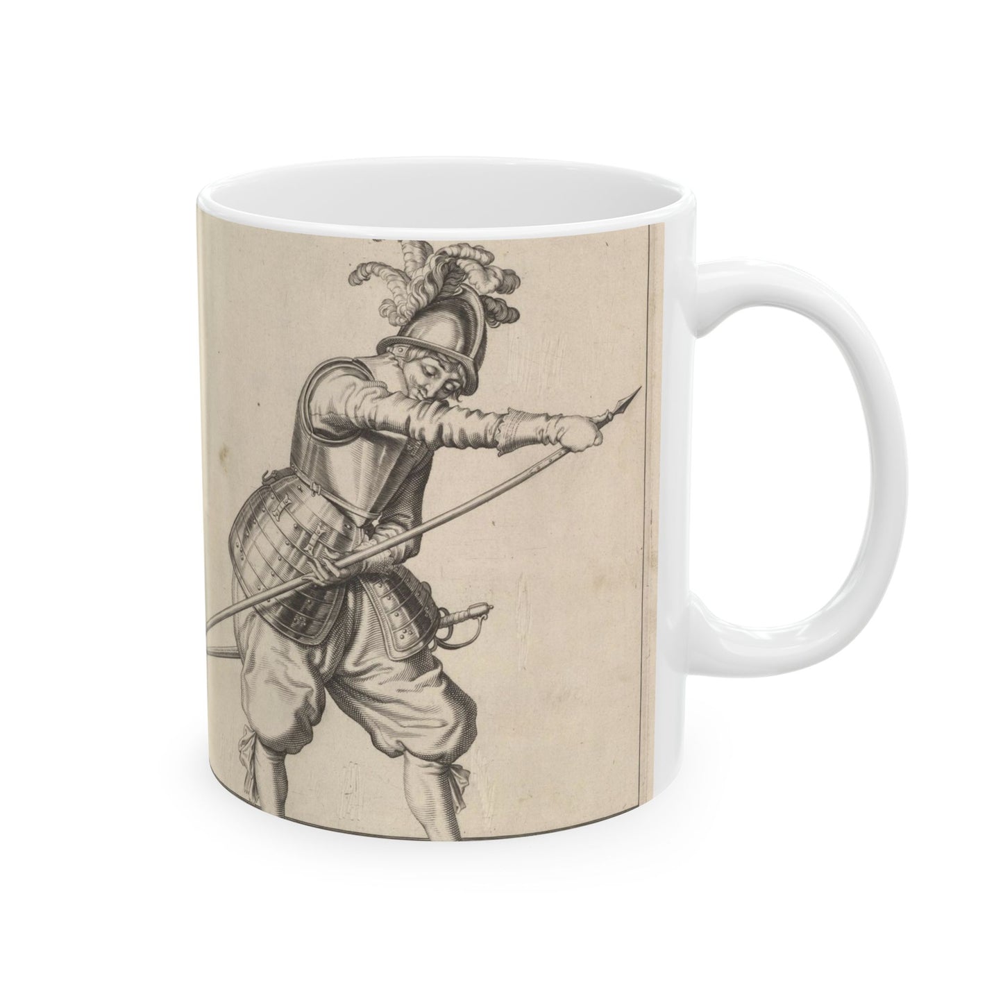 A soldier sliding his right hand along the training-pike, from the Lansquenets series, plate 22, in Wapenhandelinghe van Roers Musquetten Ende Spiessen (The Exercise of Arms) Beautiful Novelty Ceramic Coffee Mug 11oz