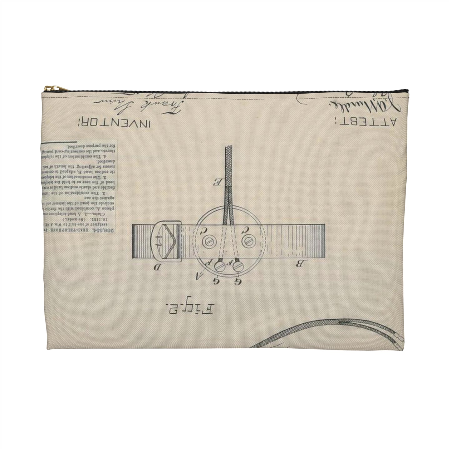 Patent drawing - for F. Shaw's Head Telephone Public domain  image Large Organizer Pouch with Black Zipper