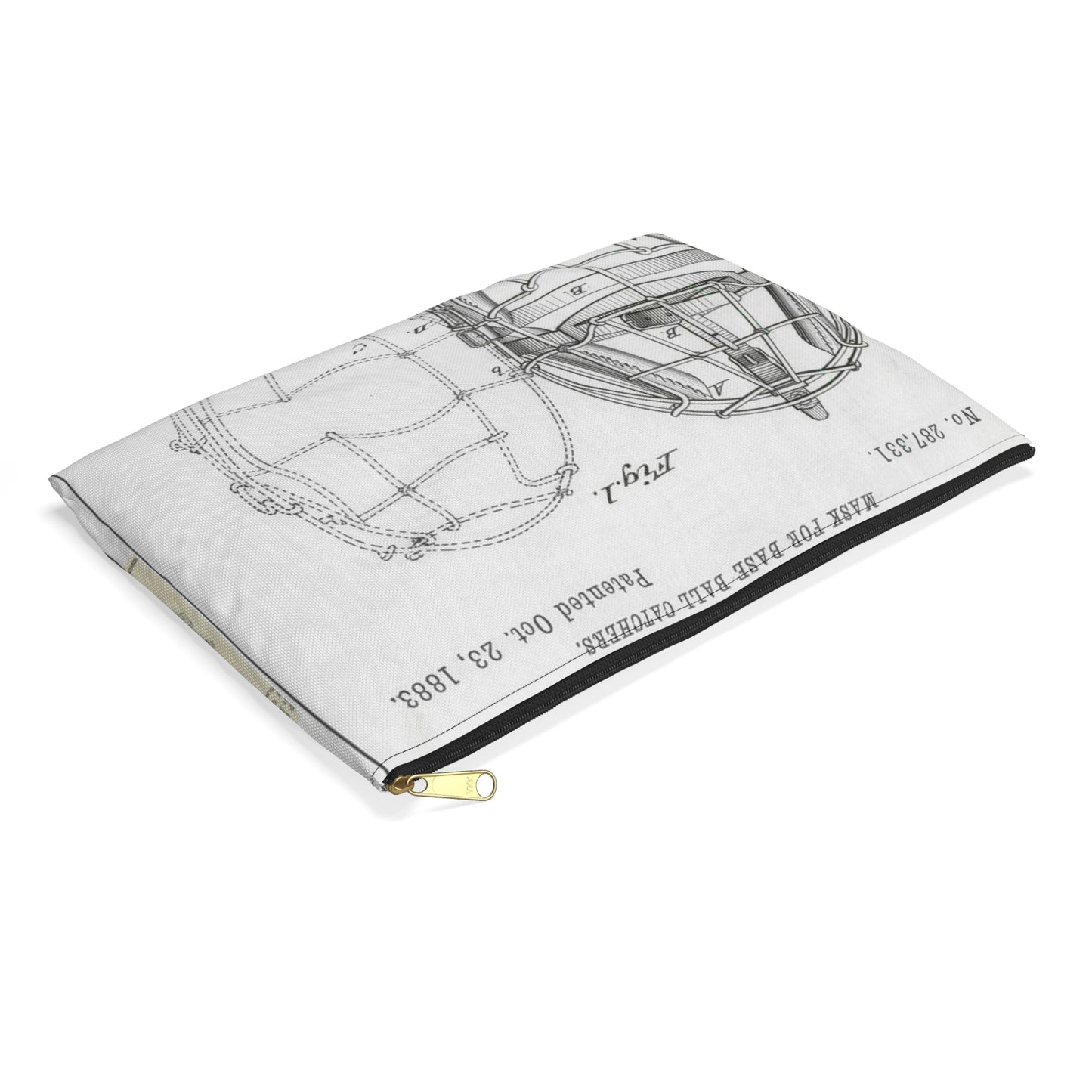 Patent drawing - Drawing of a "Mask for Base Ball Catchers" Public domain  image Large Organizer Pouch with Black Zipper