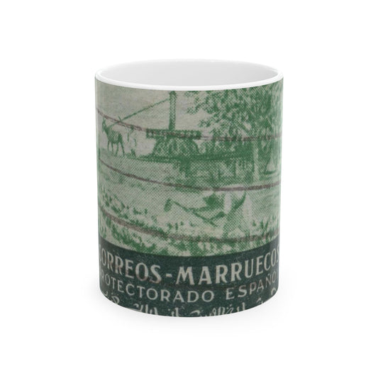 Frimärke ur Gösta Bodmans filatelistiska motivsamling, påbörjad 1950.Frimärke från Spanska Marocko, 1944. Motiv av planteringsarbete , köksträdgård. Beautiful Novelty Ceramic Coffee Mug 11oz