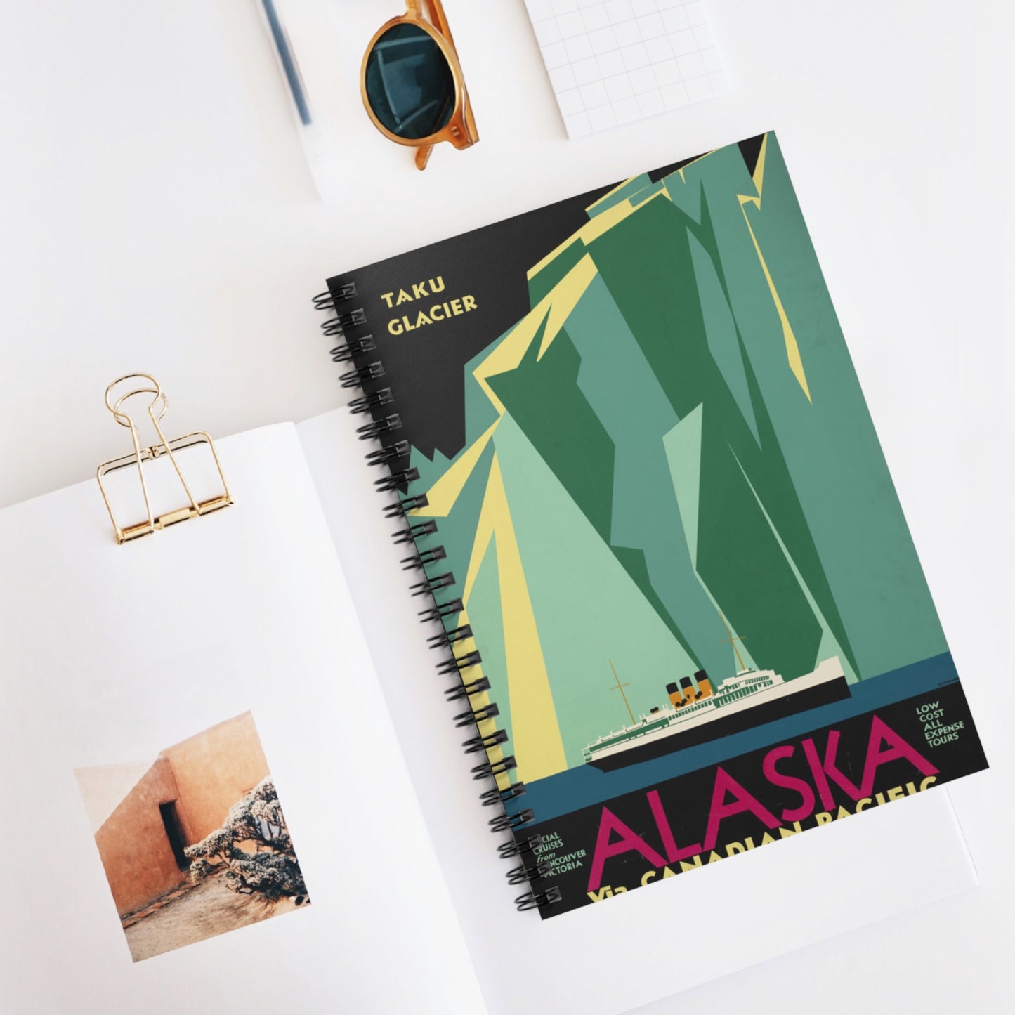 Alaska. Vintage Travel Poster., Art Deco Poster Spiral Bound Ruled Notebook with Printed Cover