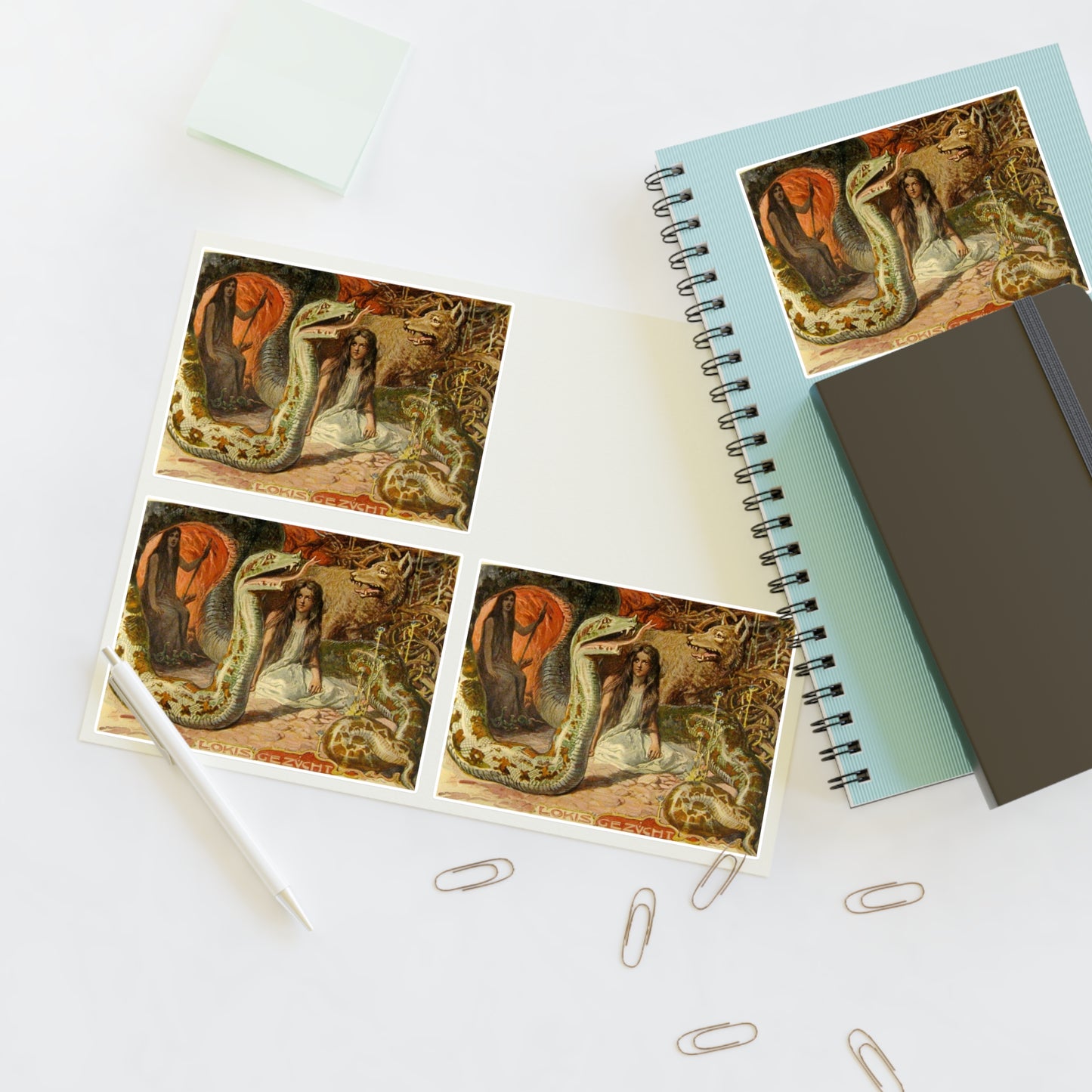 Lokis Gezücht - A painting of a woman sitting in front of a snake Laminated UV Protective Vinyl Stickers