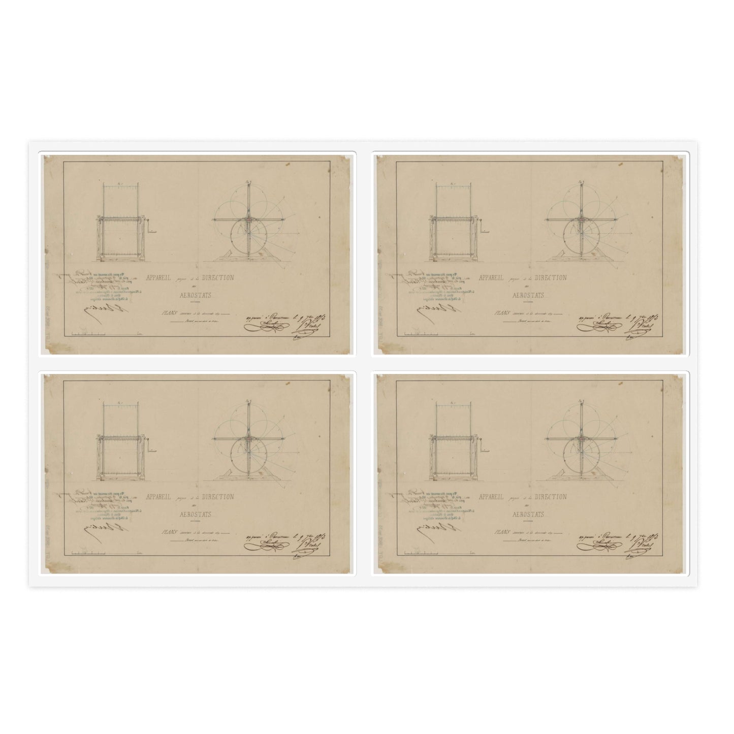 Patent drawing - Appareil propre à la direction des aerostats plans annèxes à la demande d'un brevet pour une durée de 15 ans / / apprové à [...] Sourbieu & Pre. Pradel, 1852 septembre 9. Public domain  image Laminated UV Protective Vinyl Stickers