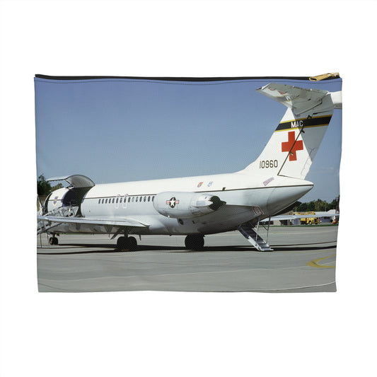 A left rear view of a 375th Aeromedical Airlift Wing a C-9 Nightingale aircraft on the flight line with staircase and loading ramp inposition Large Organizer Pouch with Black Zipper