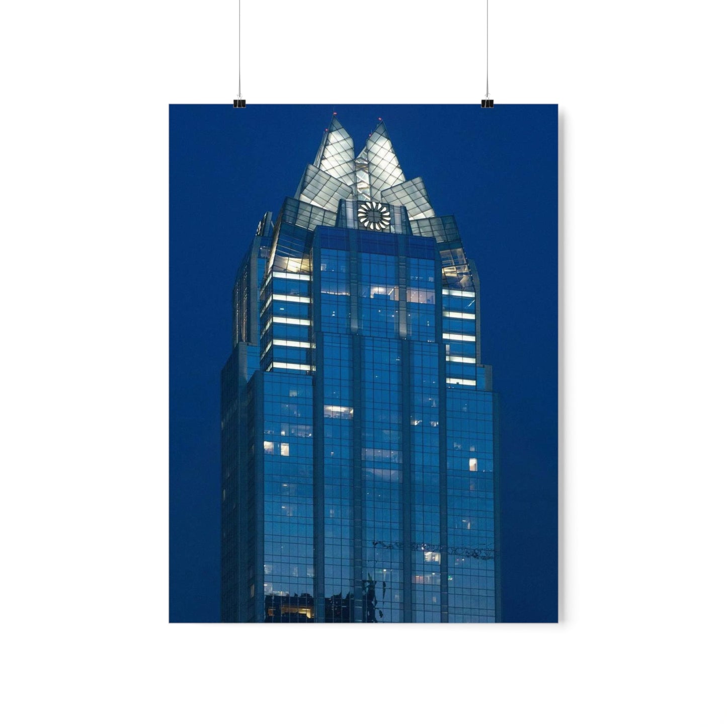 The upper reaches of Frost Bank Tower, a prominent Austin, Texas, skyscraper High Quality Matte Wall Art Poster for Home, Office, Classroom