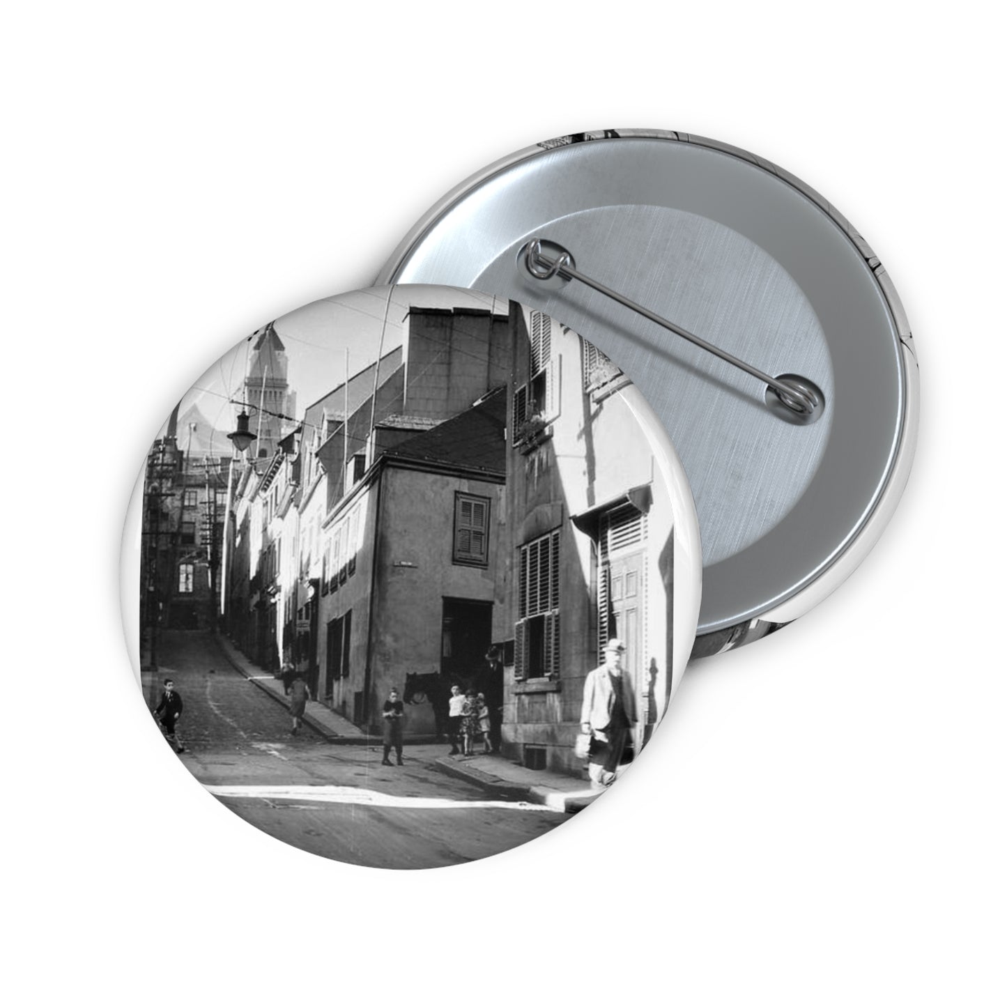 Rue St-Flavien, Quebec City, 1932 Pin Buttons with Crisp Design