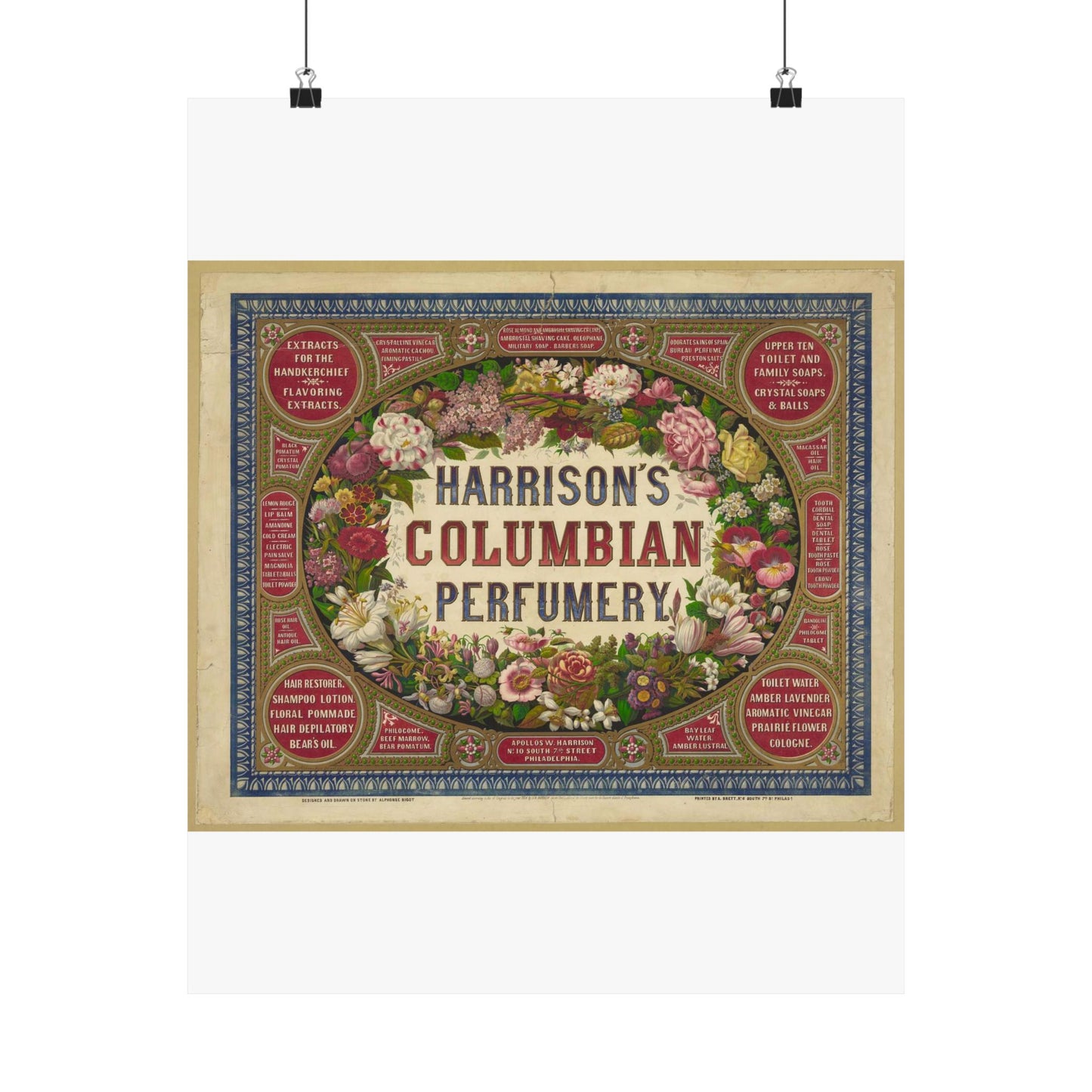 Harrison's Columbian perfumery / Designed and drawn on stone by Alphonse Bigot. High Quality Matte Wall Art Poster for Home, Office, Classroom