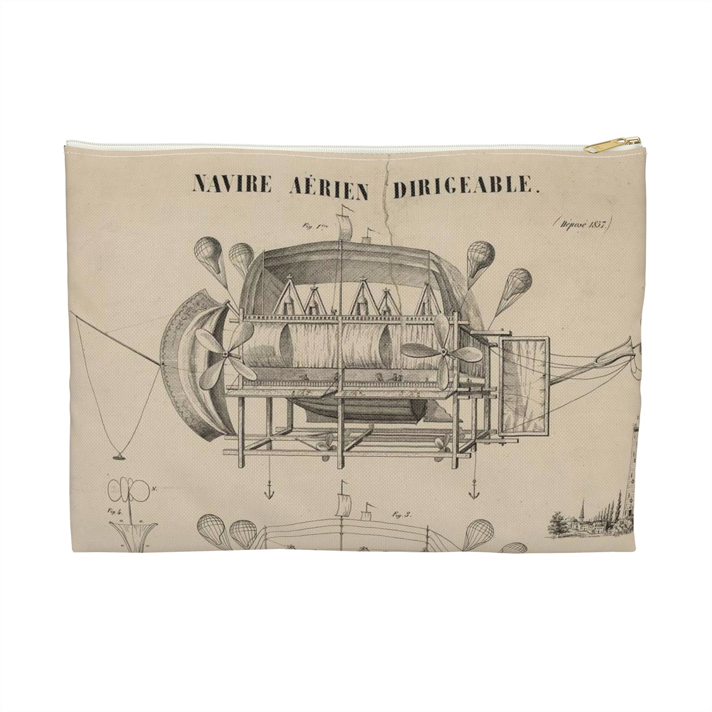 Patent drawing - Navire aérien dirigeable. Systême J.B. Métivier, force ascensionnelle 90,000 kos. Public domain  image Large Organizer Pouch with Black Zipper