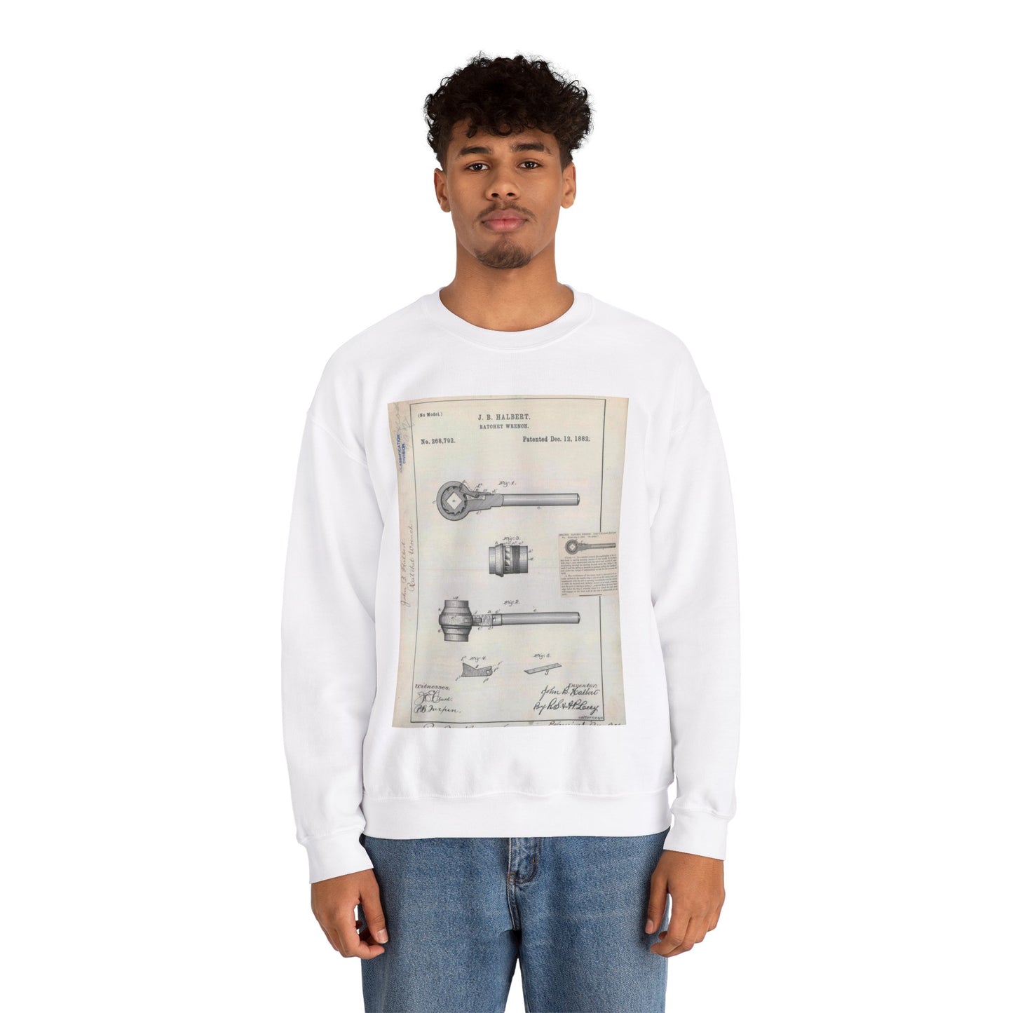 Patent Drawing of Engine - for J. B. Halbert's Ratchet Wrench Public domain  image White Heavy Blend Adult Crew Neck SweatShirt