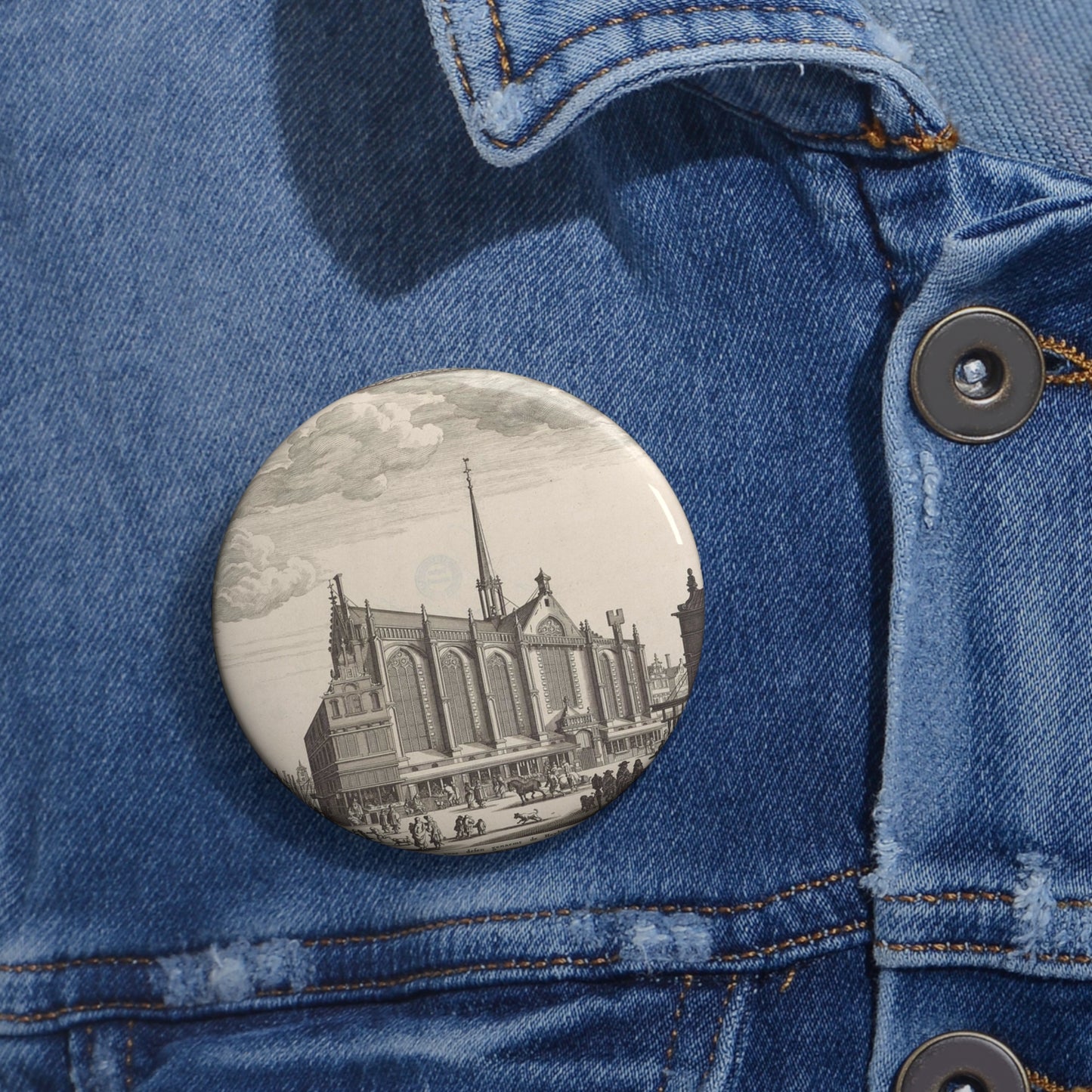 Gezicht op de Heilige Stede (Nieuwezijds Kapel) te Amsterdam Pin Buttons with Crisp Design