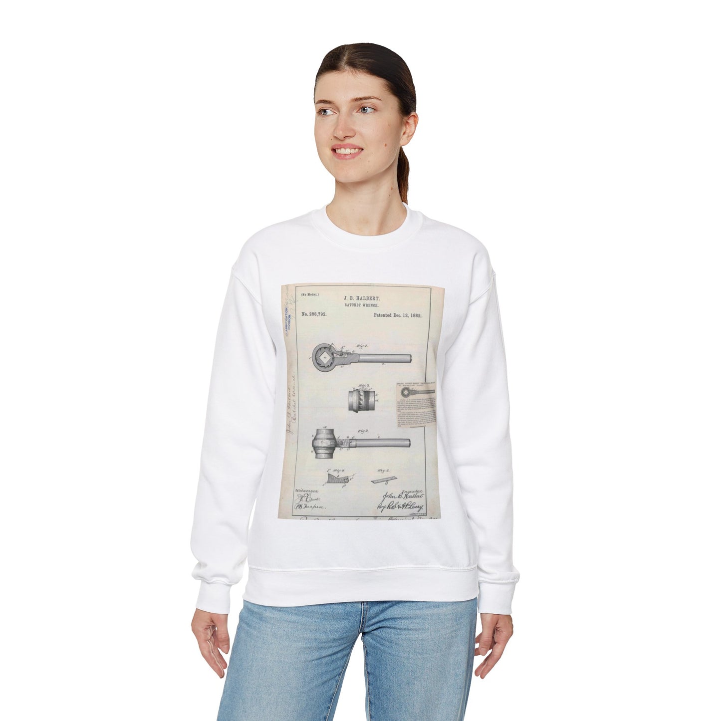 Patent Drawing of Engine - for J. B. Halbert's Ratchet Wrench Public domain  image White Heavy Blend Adult Crew Neck SweatShirt