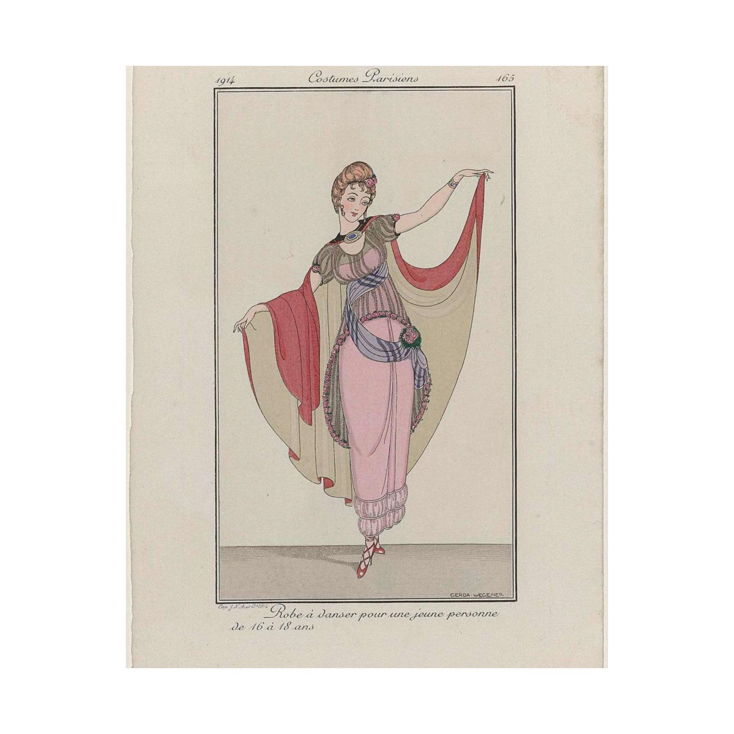 Journal des Dames et des Modes, Costumes Parisiens, 1914, No. 165 : Robe à danser (...) High Quality Matte Wall Art Poster for Home, Office, Classroom