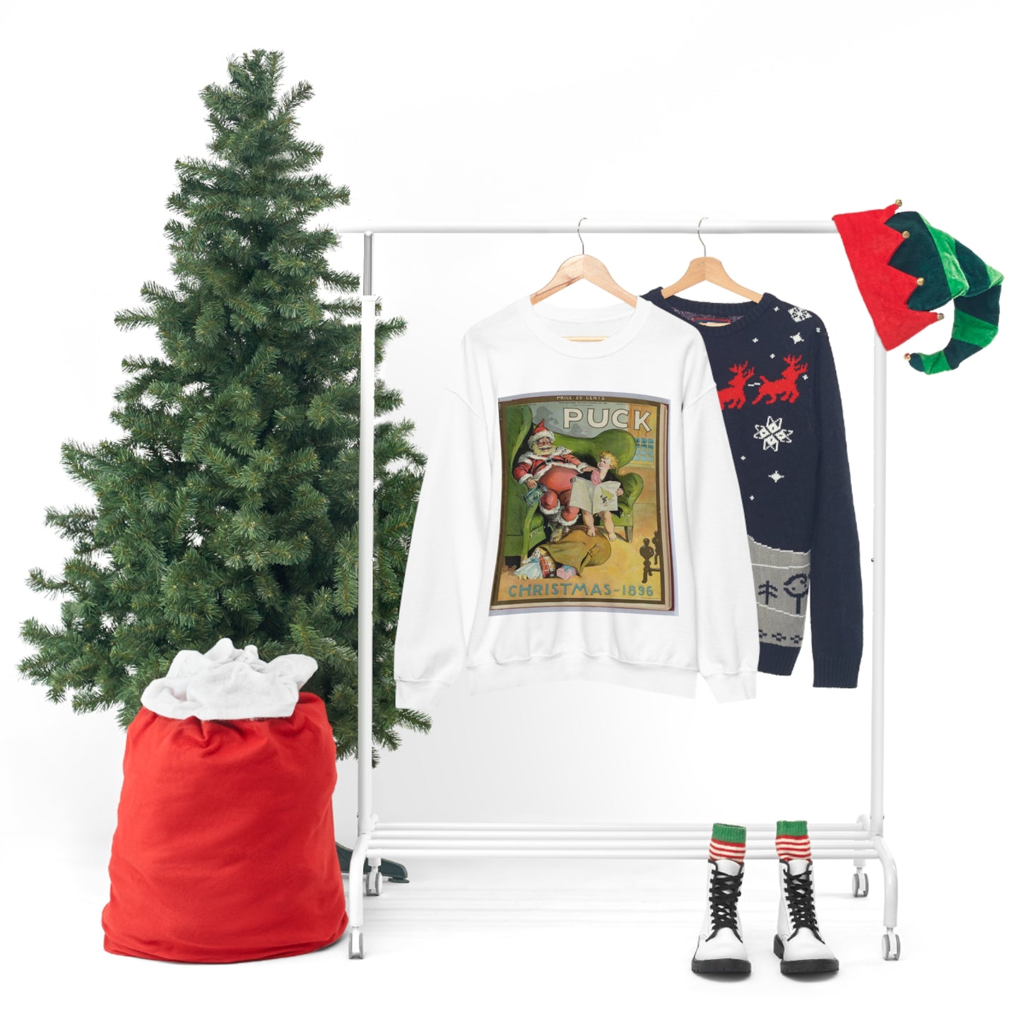 Puck magazine cover - Puck Christmas 1896 / C.J. Taylor. White Heavy Blend Adult Crew Neck SweatShirt