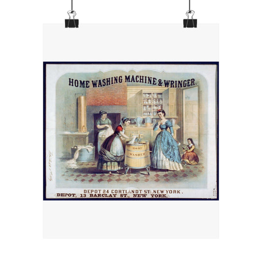 Home washing machine & wringer - A painting of women washing machines in a kitchen High Quality Matte Wall Art Poster for Home, Office, Classroom