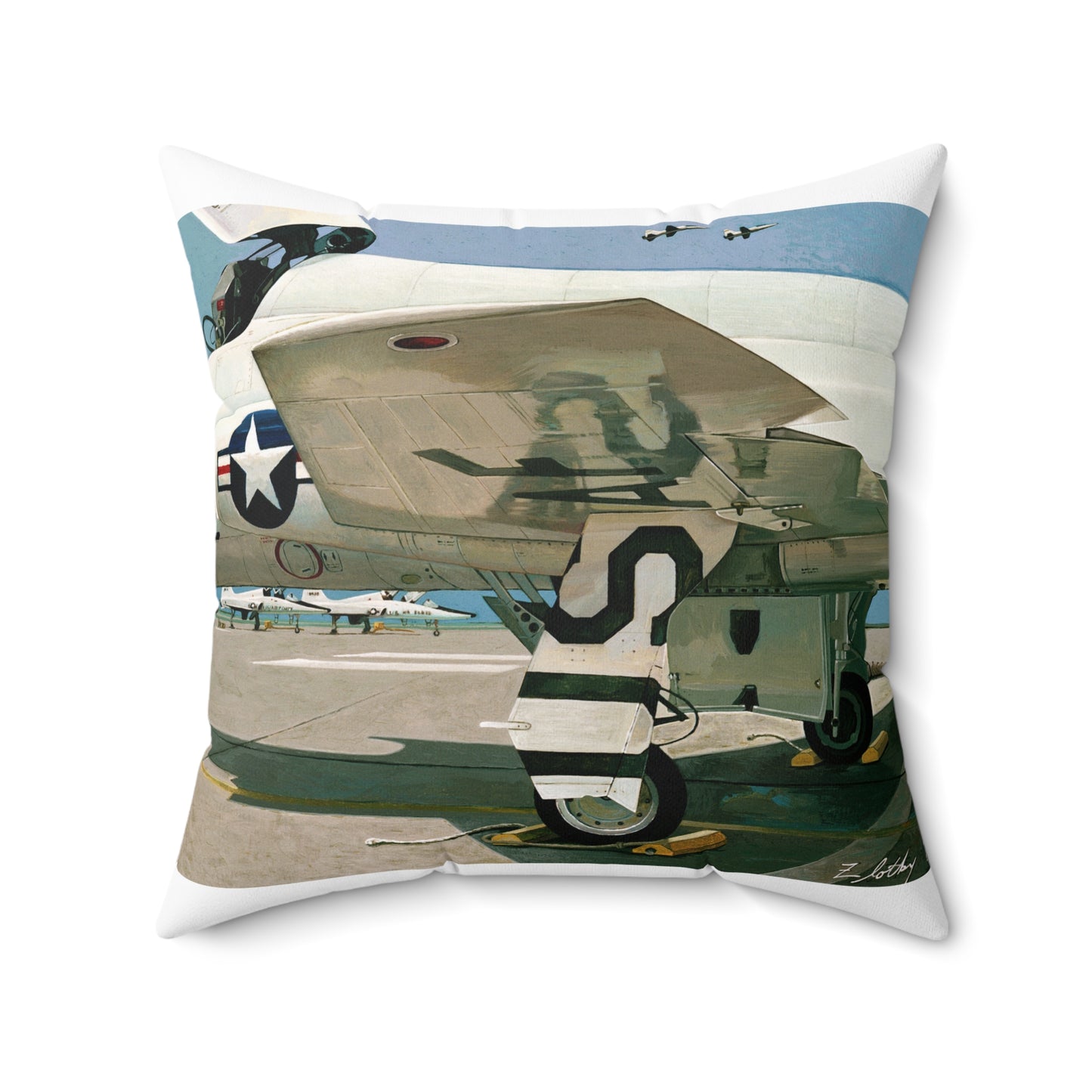 Artwork: "T-38 Flight Line, Vance AFB". Artist: David Zlotky Decorative Accent Square Pillow