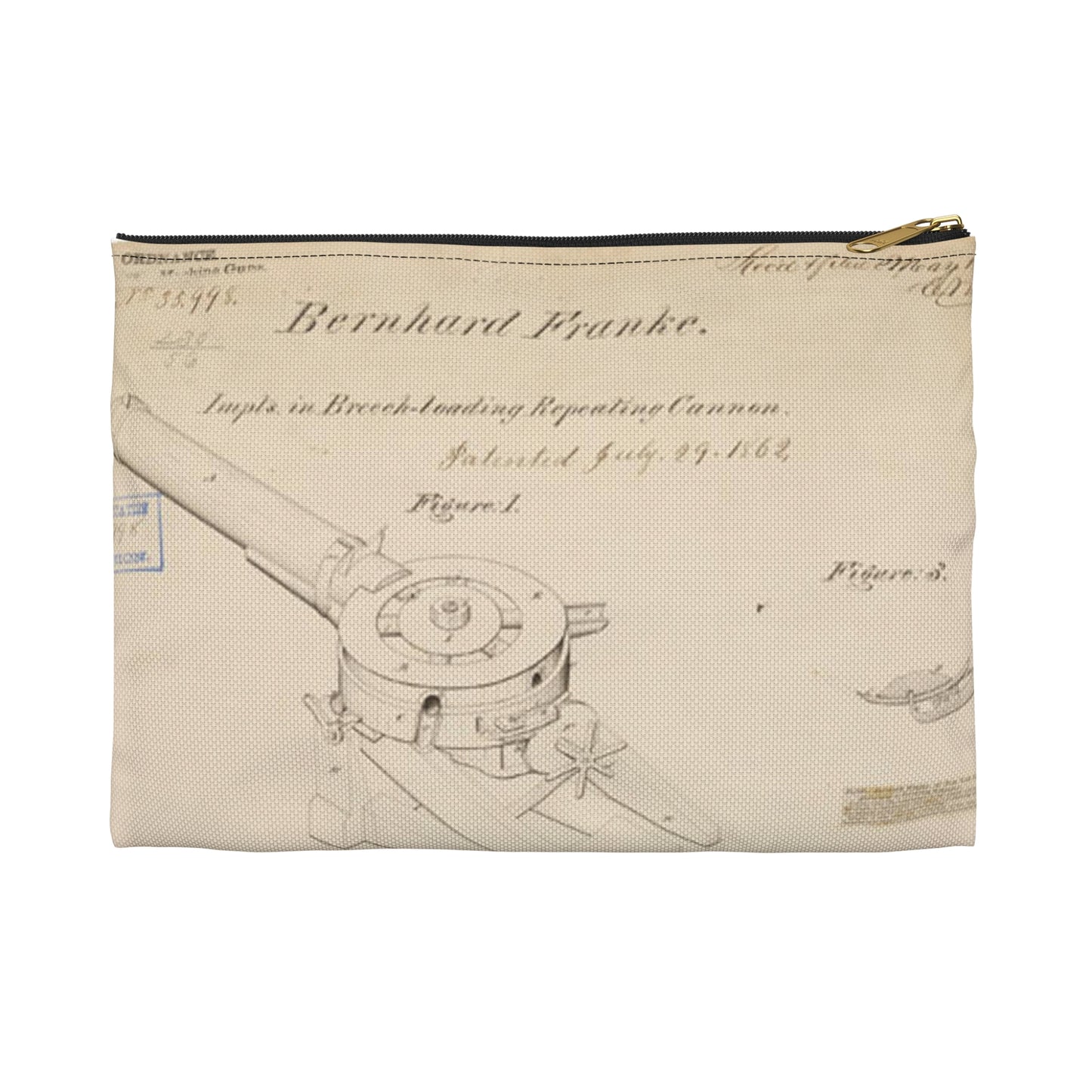 Patent drawing - Drawing of Improvements in Breech-Loading Repeating Cannon Public domain  image Large Organizer Pouch with Black Zipper