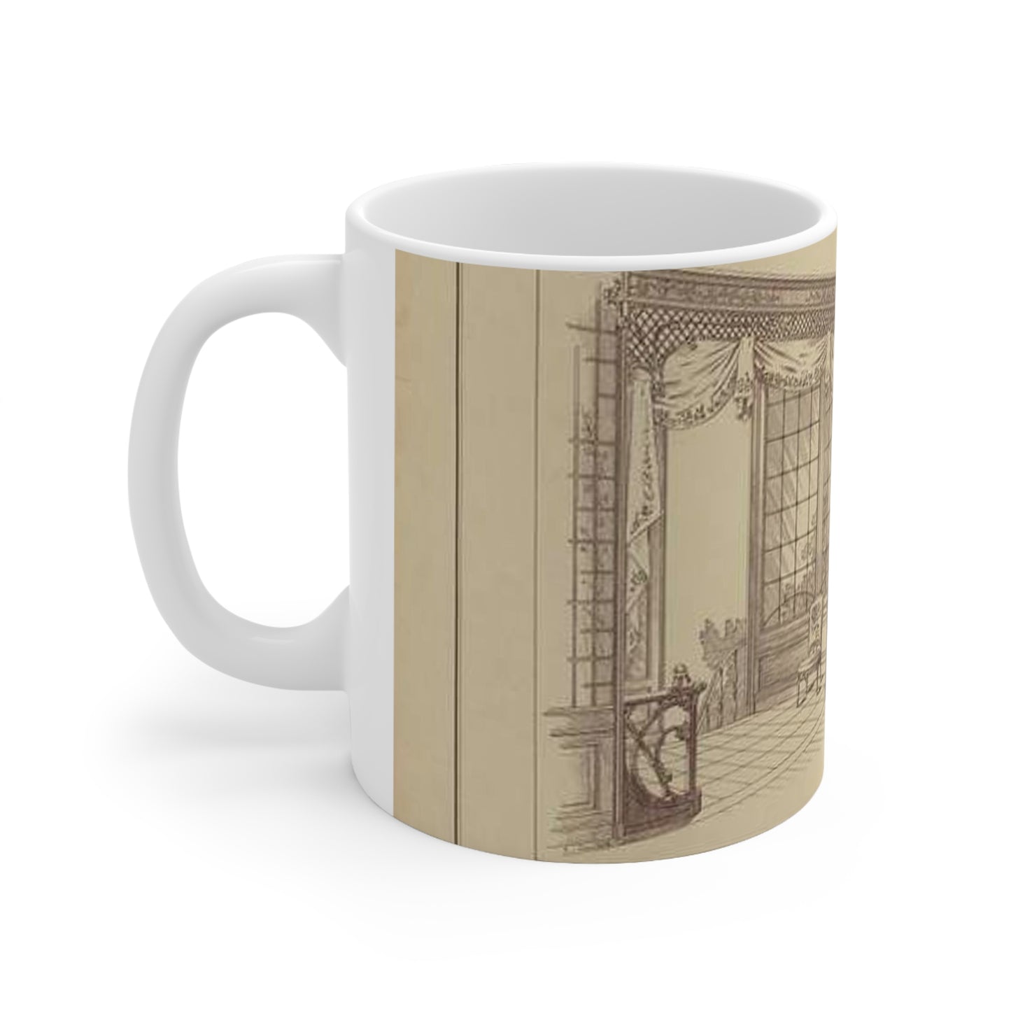 Vestibule : décor de baie en bois découpé sur treillage doré. Lambris, meubles et porte en bois de frêne verni. Etoffe des sièges et de la baie en soie brochée. Beautiful Novelty Ceramic Coffee Mug 11oz