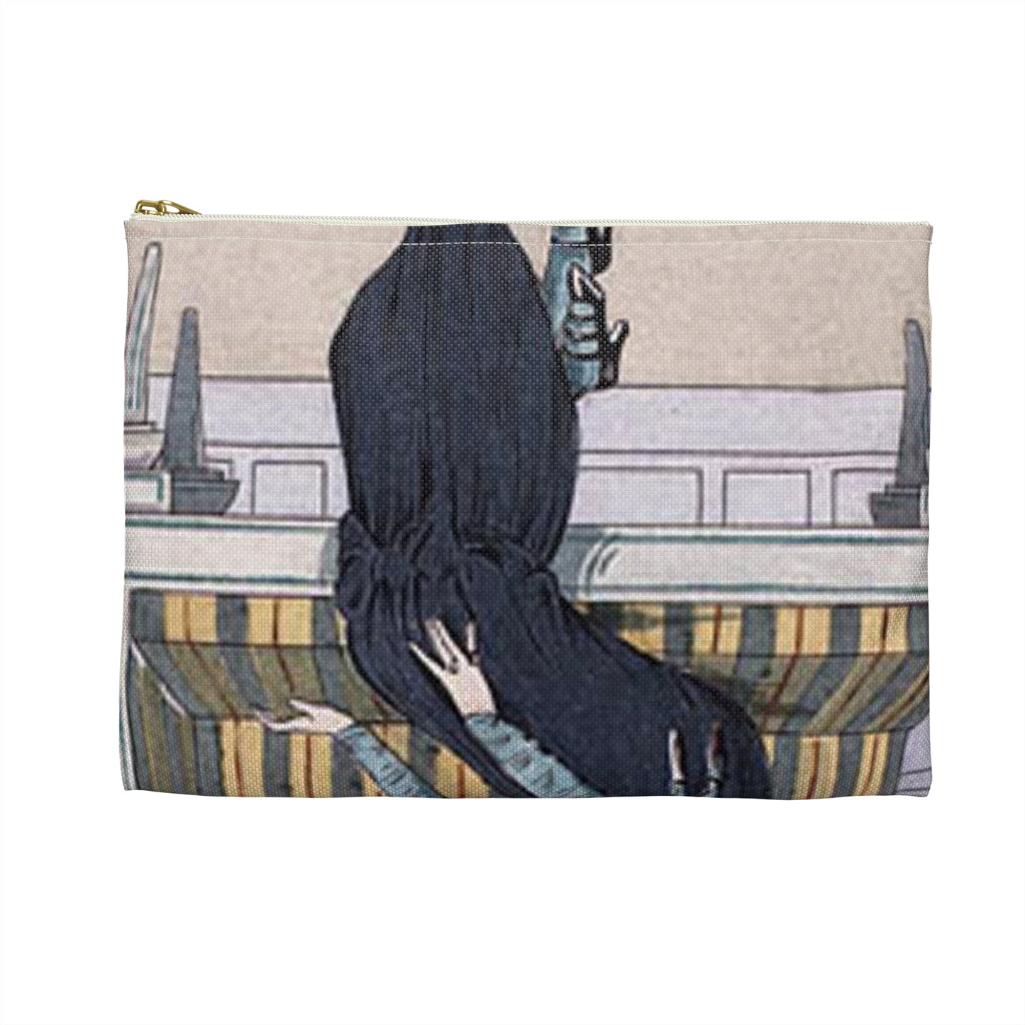 "Jupe de mousseline de soie marine" -Muslin skirt of marine silk- from "Journal des Dames et des Modes” Jupe de mousseline de soie marine, du Journal des dames et des modes (48301609911) Large Organizer Pouch with Black Zipper