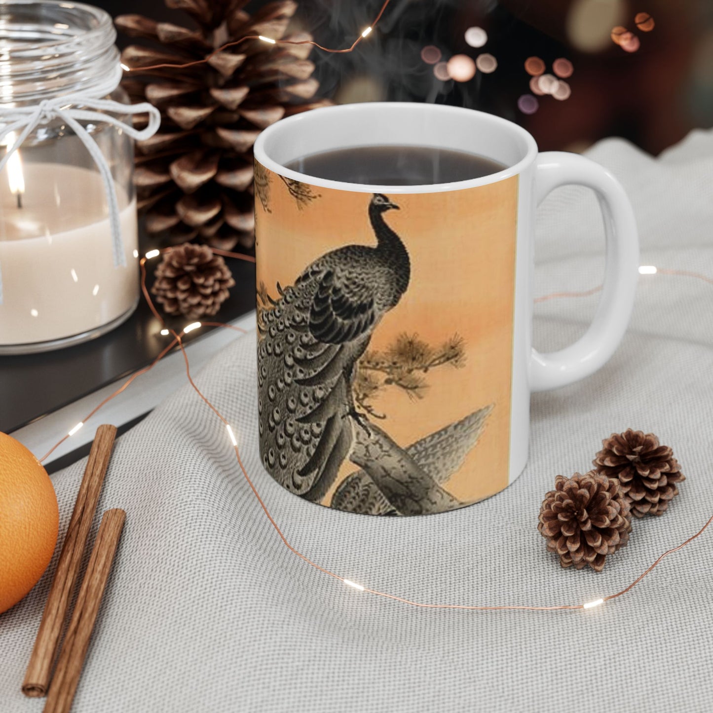 Koson - peacock-and-hen, Ohara Koson Beautiful Novelty Ceramic Coffee Mug 11oz