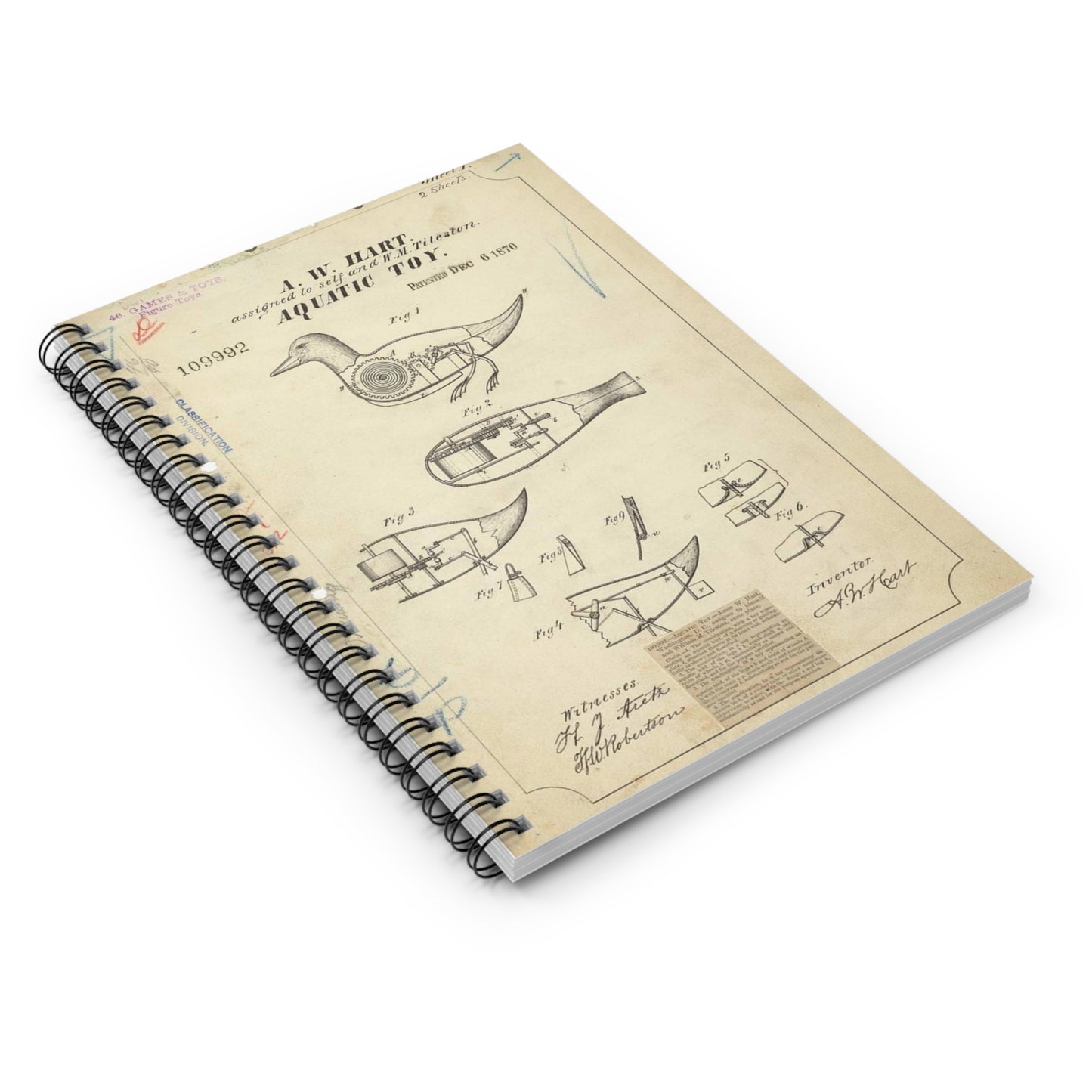 Patent drawing - Drawing of Aquatic Toy Public domain  image Spiral Bound Ruled Notebook with Printed Cover