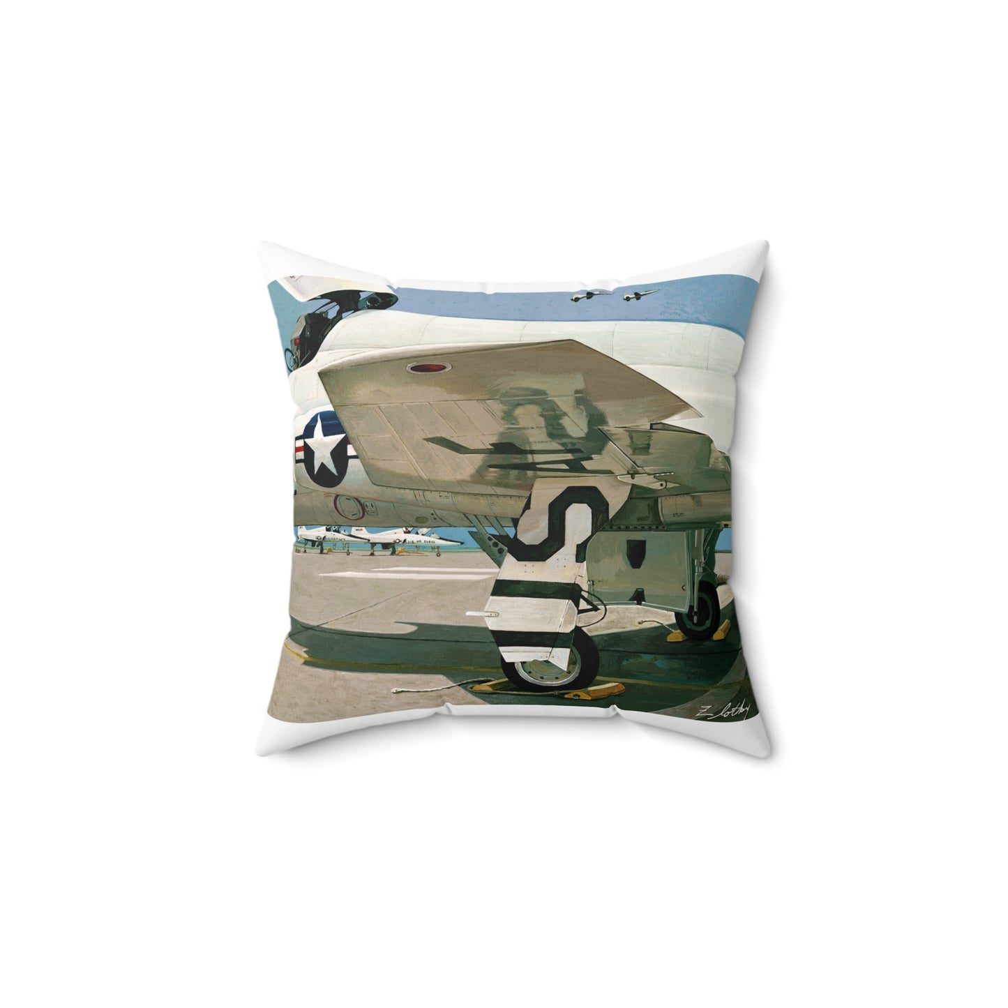 Artwork: "T-38 Flight Line, Vance AFB". Artist: David Zlotky Decorative Accent Square Pillow