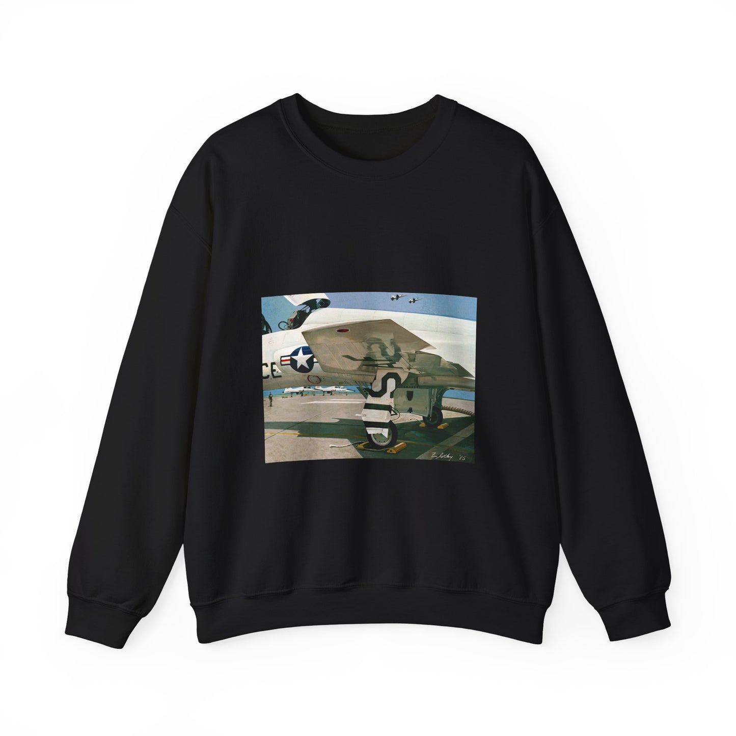 Artwork: "T-38 Flight Line, Vance AFB". Artist: David Zlotky Black Heavy Blend Adult Crew Neck SweatShirt