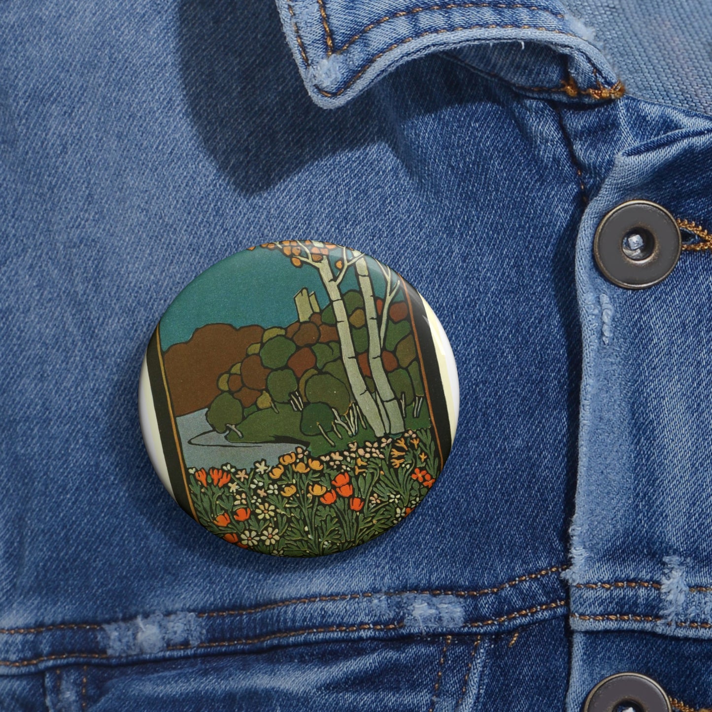 Bürck Herbst im Isarthal - Art nouveau public domain image Pin Buttons with Crisp Design