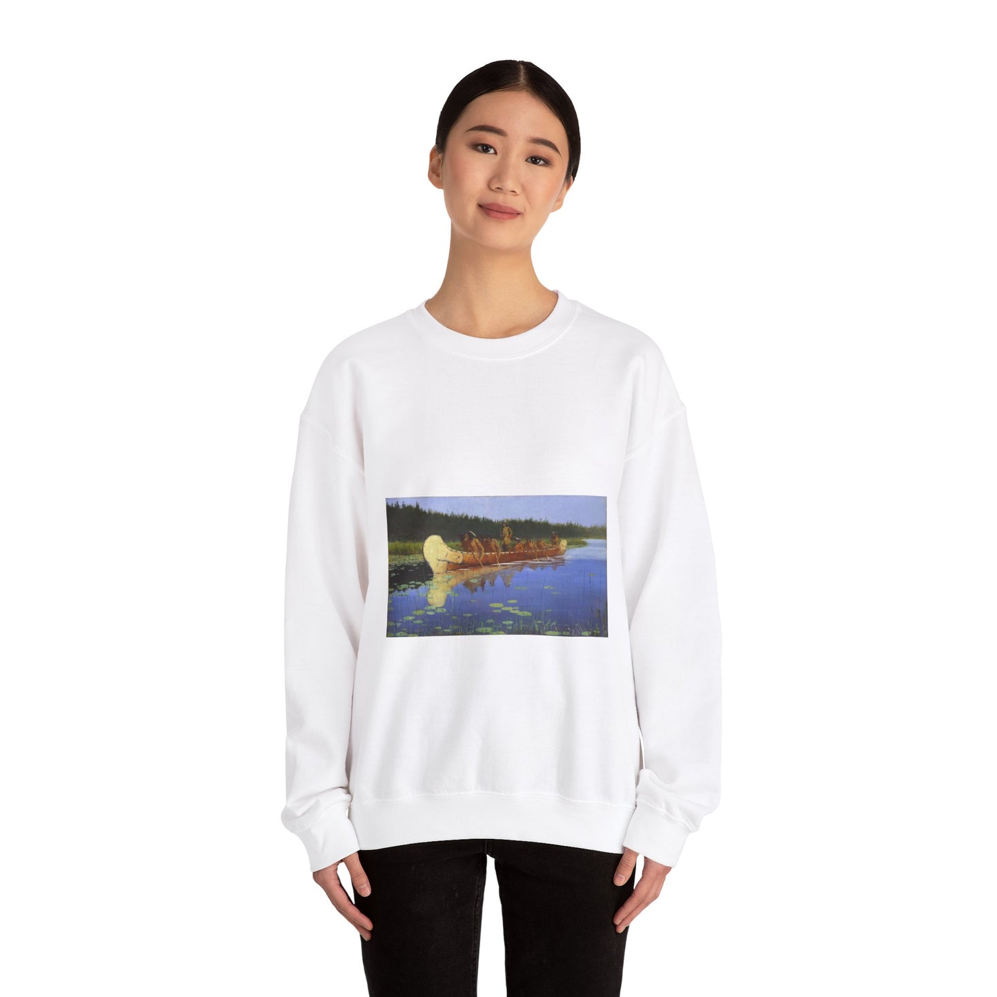 Frederic Remington - Radisson and Groseilliers White Heavy Blend Adult Crew Neck SweatShirt