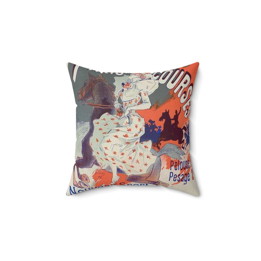 Affiche pour l'Hippodrome de la Porte-Maillot, "Paris-Courses". Decorative Accent Square Pillow