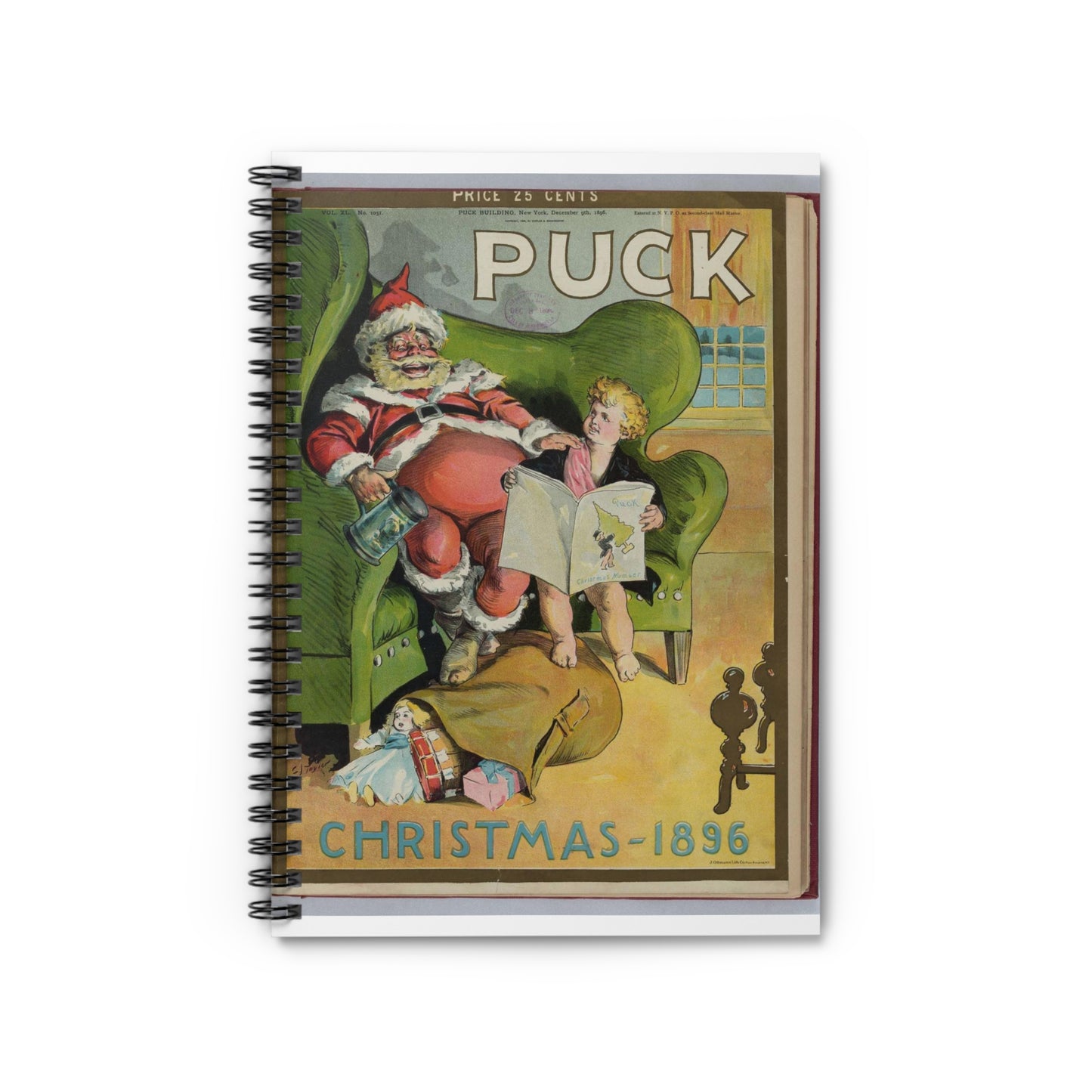 Puck magazine cover - Puck Christmas 1896 / C.J. Taylor. Spiral Bound Ruled Notebook with Printed Cover