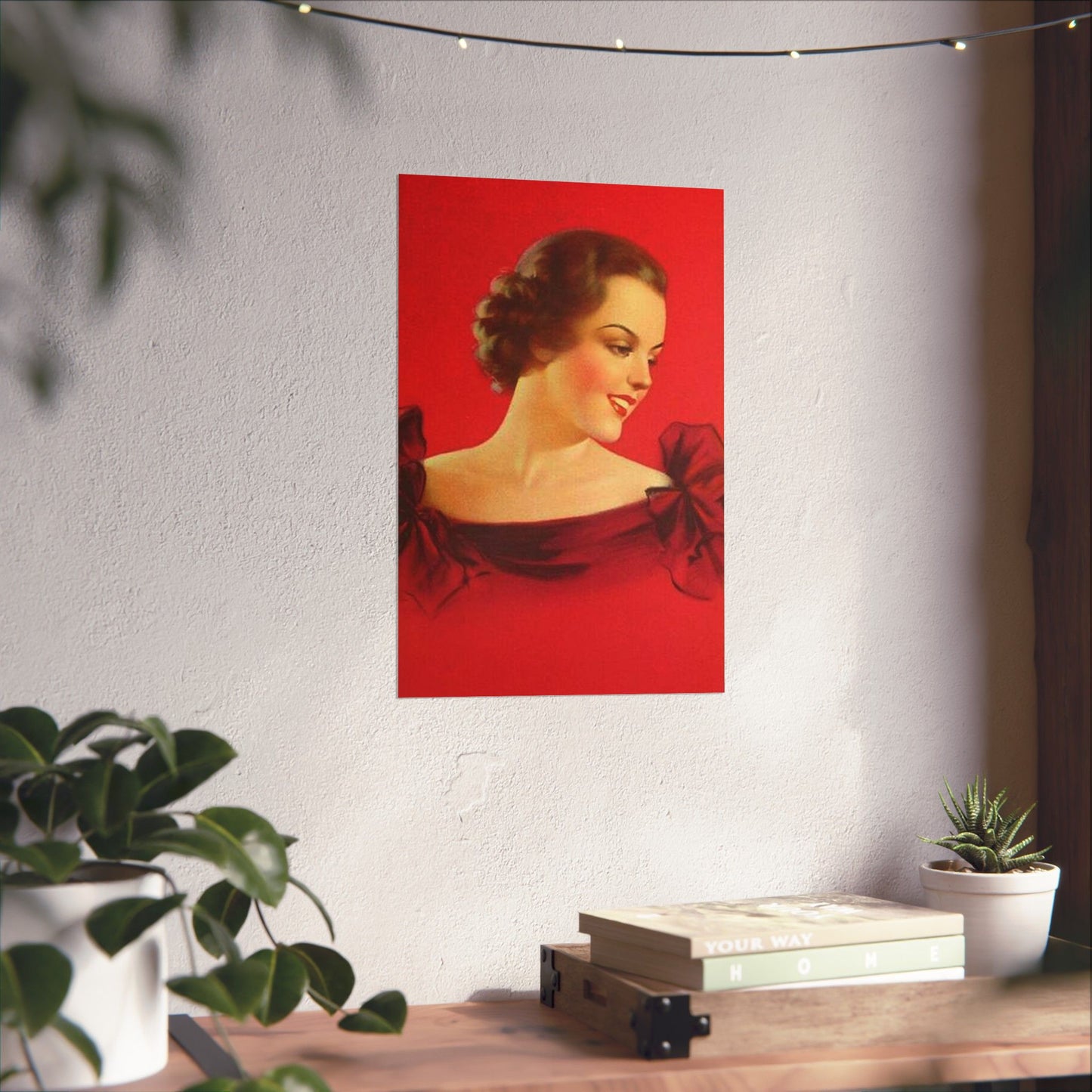 Brunette girl head, red background, painting by Edward Mason Eggleston High Quality Matte Wall Art Poster for Home, Office, Classroom