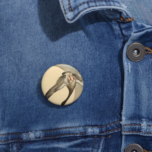 Koson - flying-white-fronted-goose-seen-from-underneath-in-front-of-the-moon Pin Buttons with Crisp Design