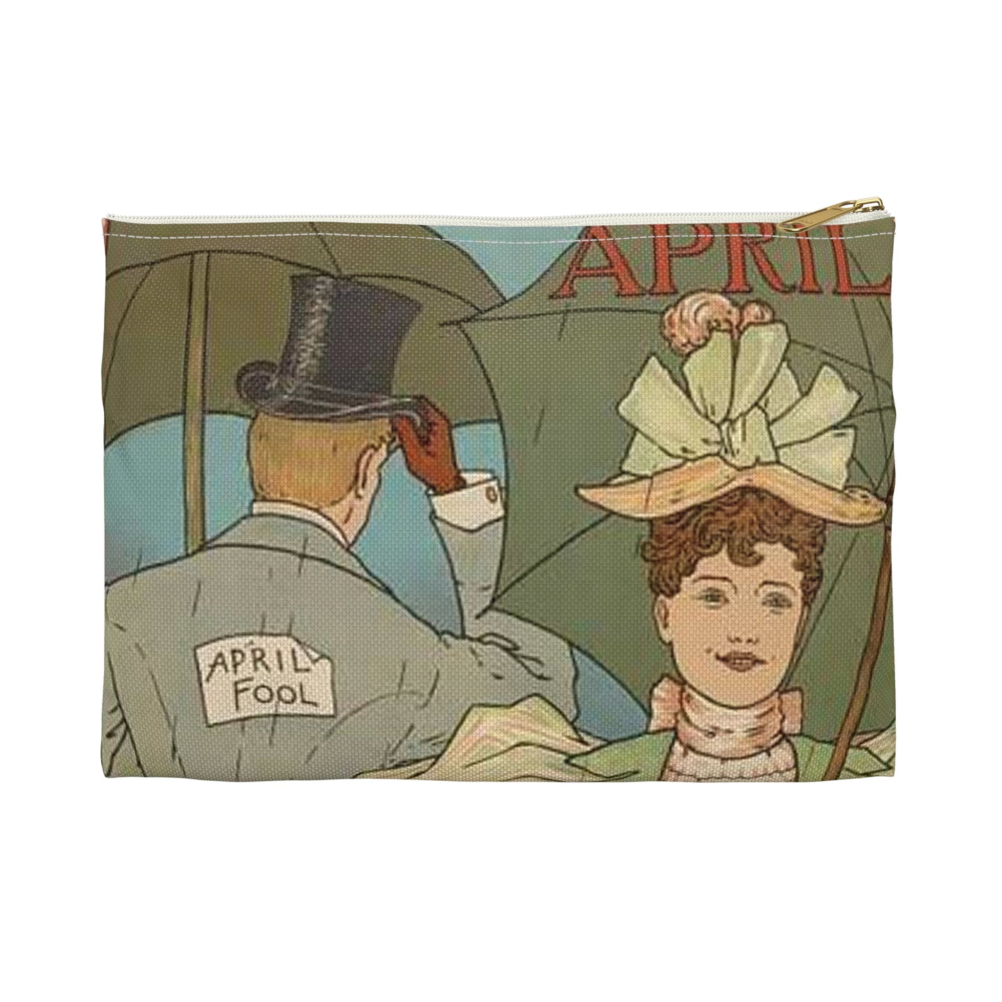 April, Art Nouveau Poster - Art nouveau public domain poster Large Organizer Pouch with Black Zipper