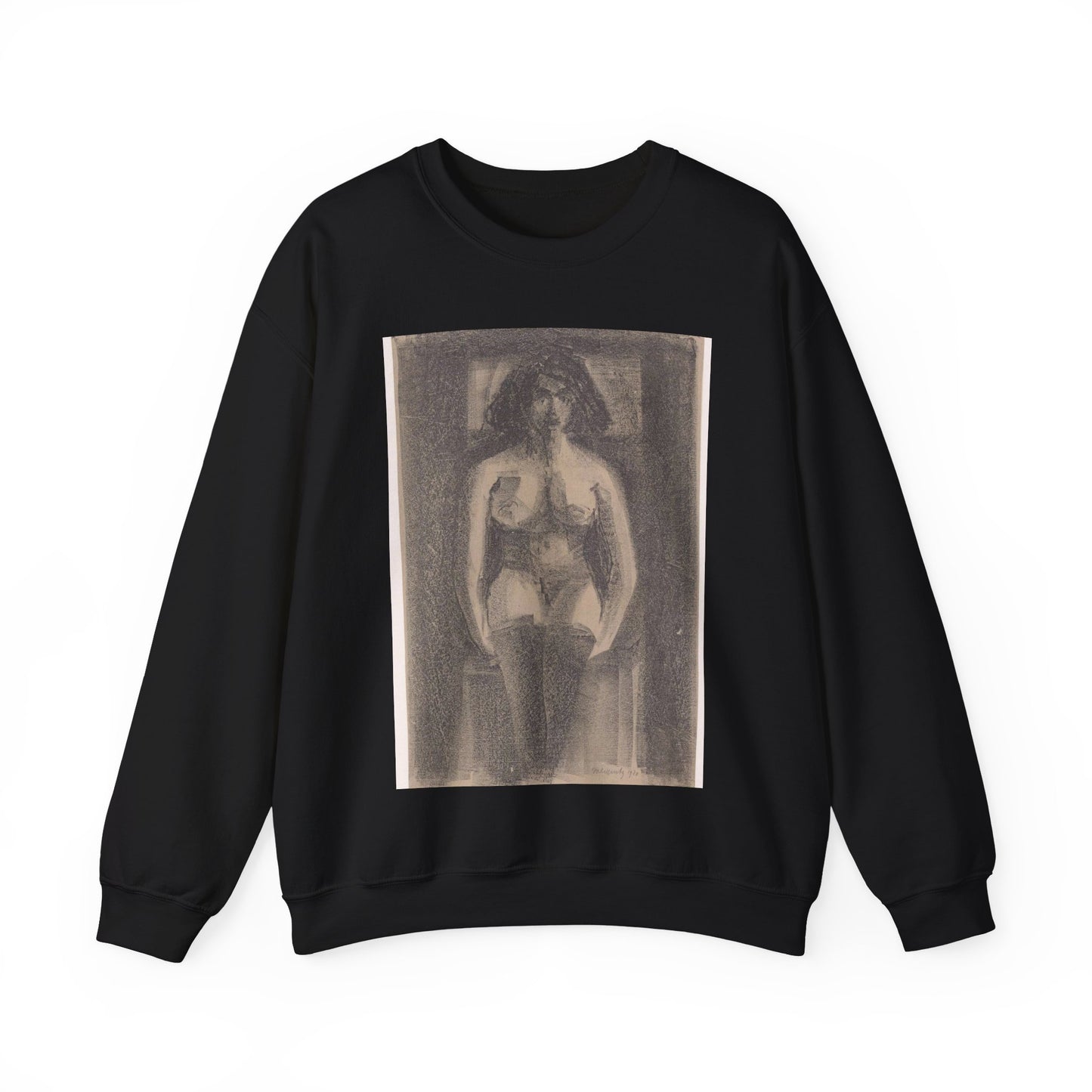 Samuel Jessurun de Mesquita - Zittend vrouwelijk naakt, met kousen aan Black Heavy Blend Adult Crew Neck SweatShirt