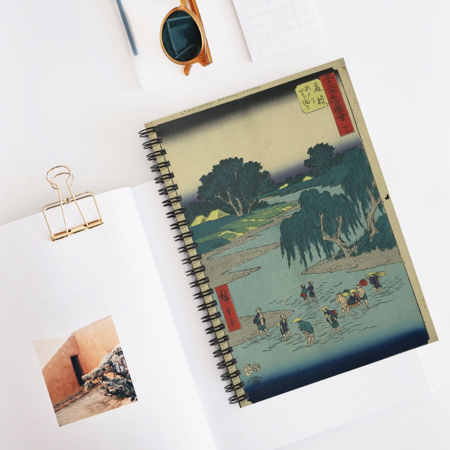 Fujieda, Andō Hiroshige - Public domain portrait drawing  Spiral Bound Ruled Notebook with Printed Cover
