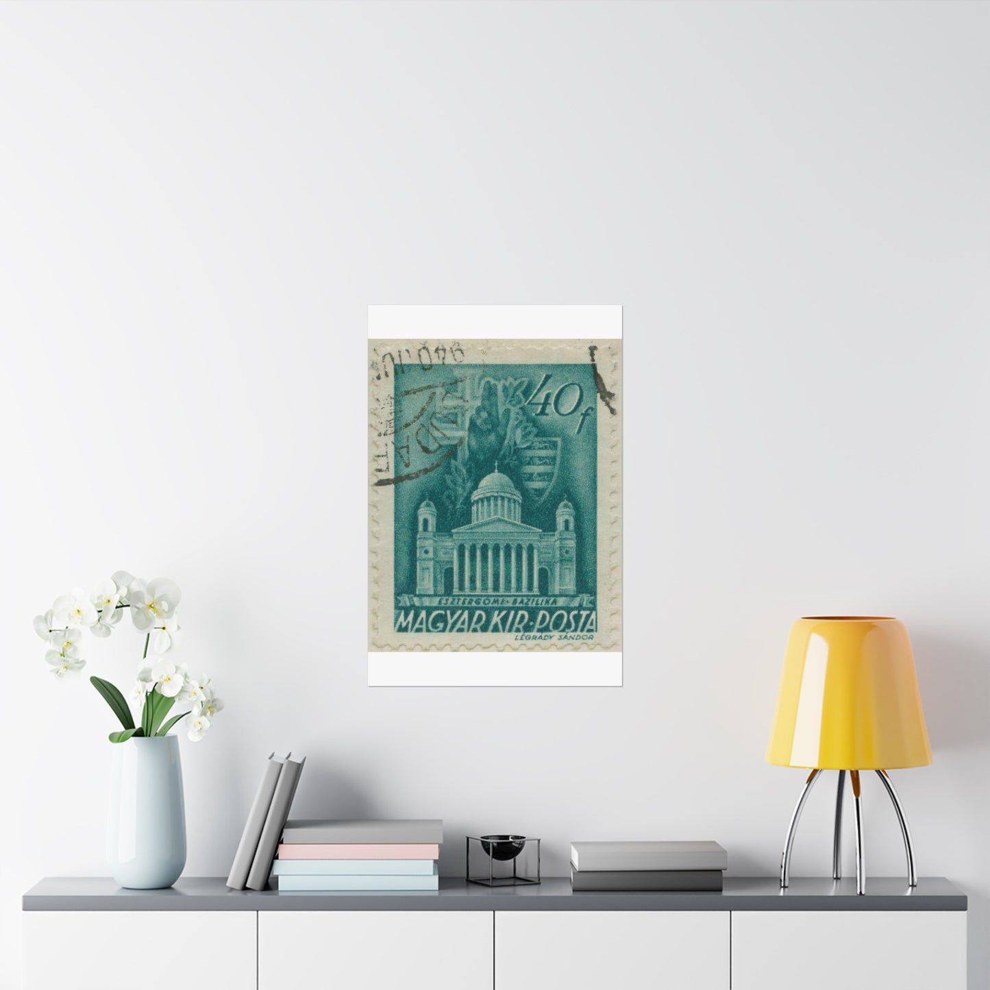 Frimärke ur Gösta Bodmans filatelistiska motivsamling, påbörjad 1950.Frimärke från Ungern, 1939. Motiv av Basilikan i Eszergom. High Quality Matte Wall Art Poster for Home, Office, Classroom