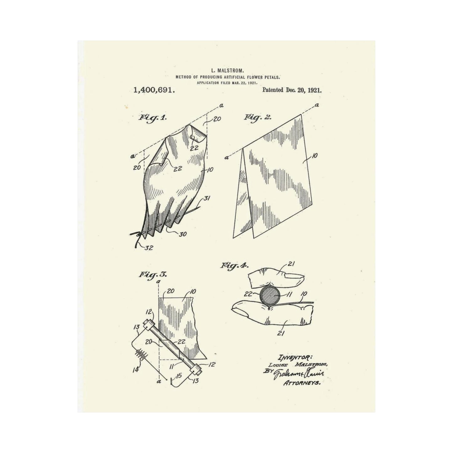 Patent Case File No. 1,400,691, Method of Producing Artificial-Flower Petals, Inventor- Louise Malstrom. - DPLA - 6710c28c24e0449480bf0fb8ddb4a41d (page 4) High Quality Matte Wall Art Poster for Home, Office, Classroom