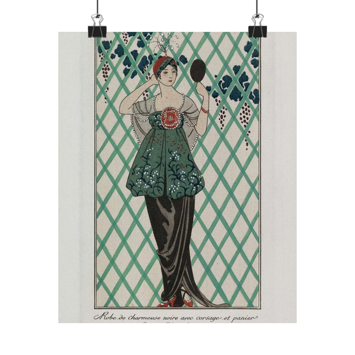 Evening gown (Robe de charmeuse noire avec corsage et panier formés d'un obi drapé) (CBL WEp 0870) High Quality Matte Wall Art Poster for Home, Office, Classroom