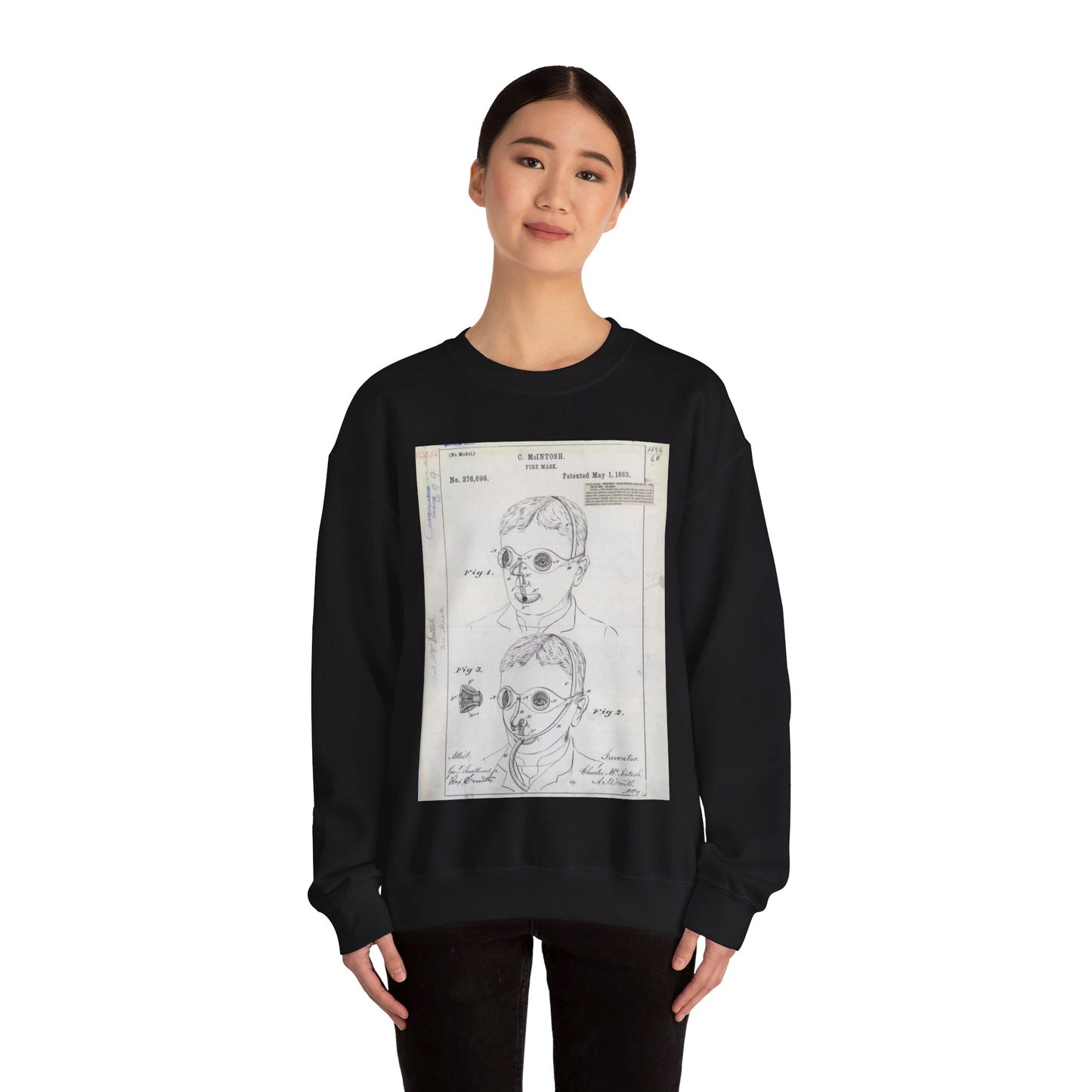 Patent drawing - for C. McIntosh's Fire Mask Public domain  image Black Heavy Blend Adult Crew Neck SweatShirt