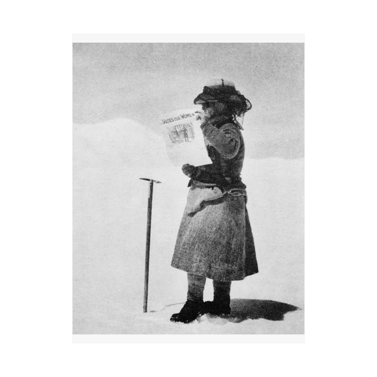 FannyBullockWorkmanVotesWomen - A woman standing in the snow holding a sign High Quality Matte Wall Art Poster for Home, Office, Classroom