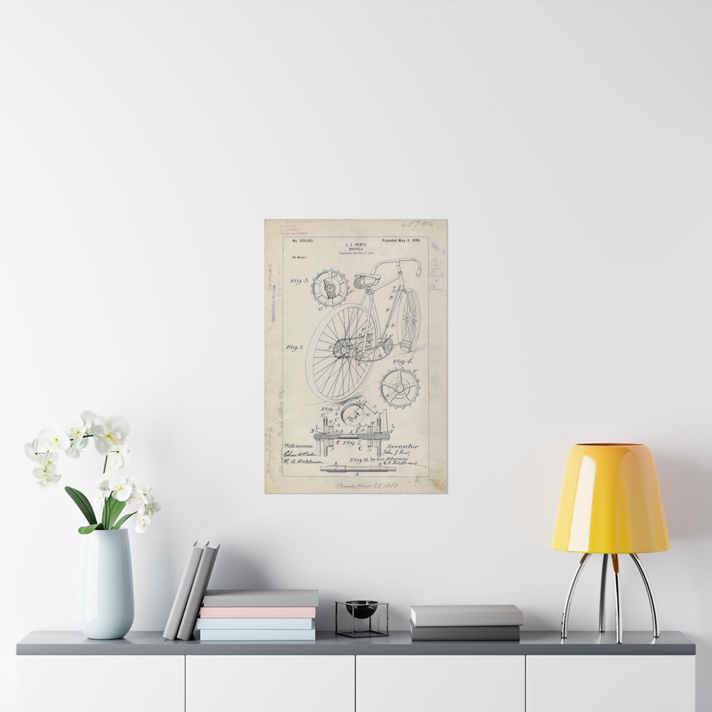 Patent drawing - for J. J. Hentz' Bicycle Public domain  image High Quality Matte Wall Art Poster for Home, Office, Classroom