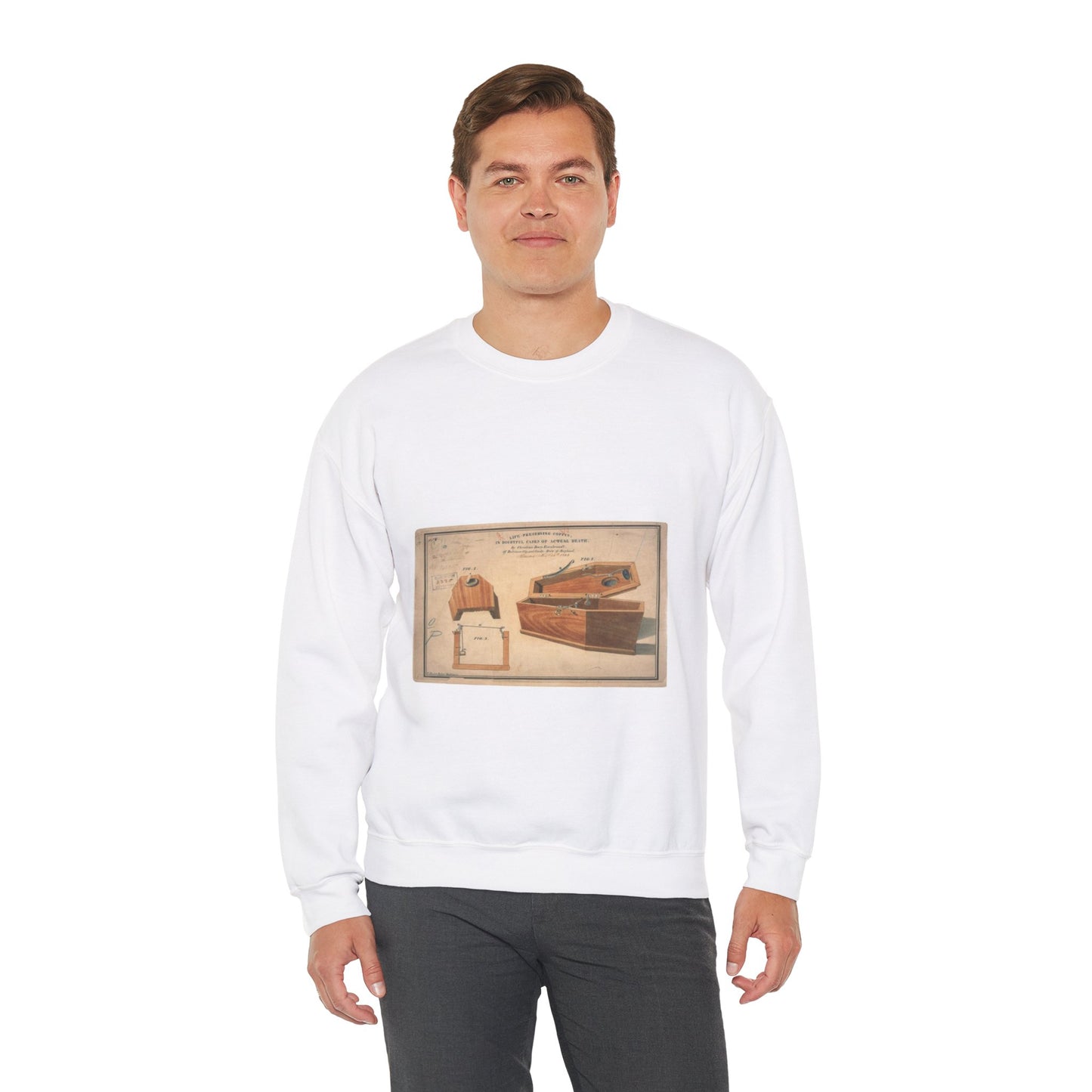 Patent drawing - Drawing for a Life - Preserving Coffin Public domain  image White Heavy Blend Adult Crew Neck SweatShirt