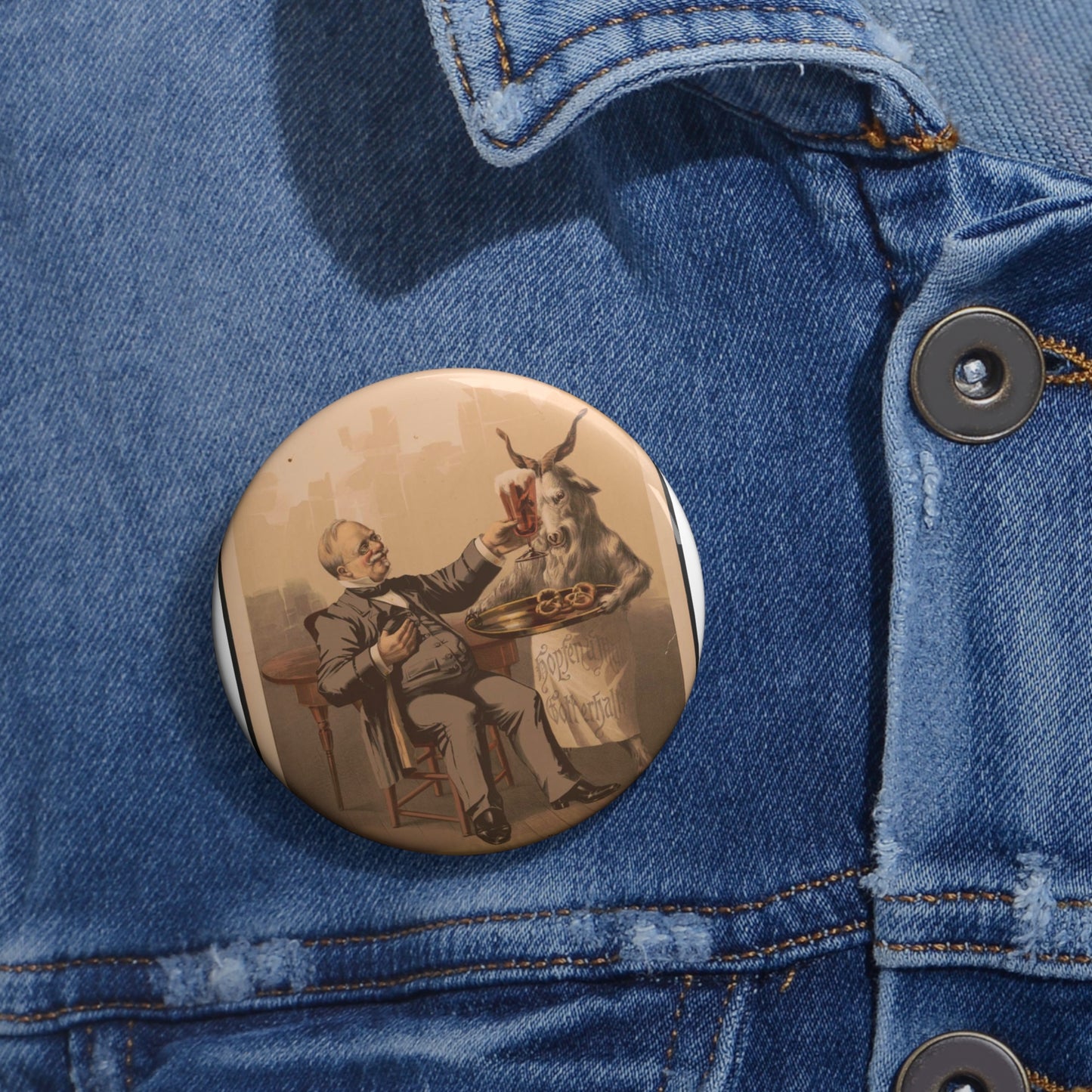 "The connoisseur" - Print, Library of Congress collection Pin Buttons with Crisp Design