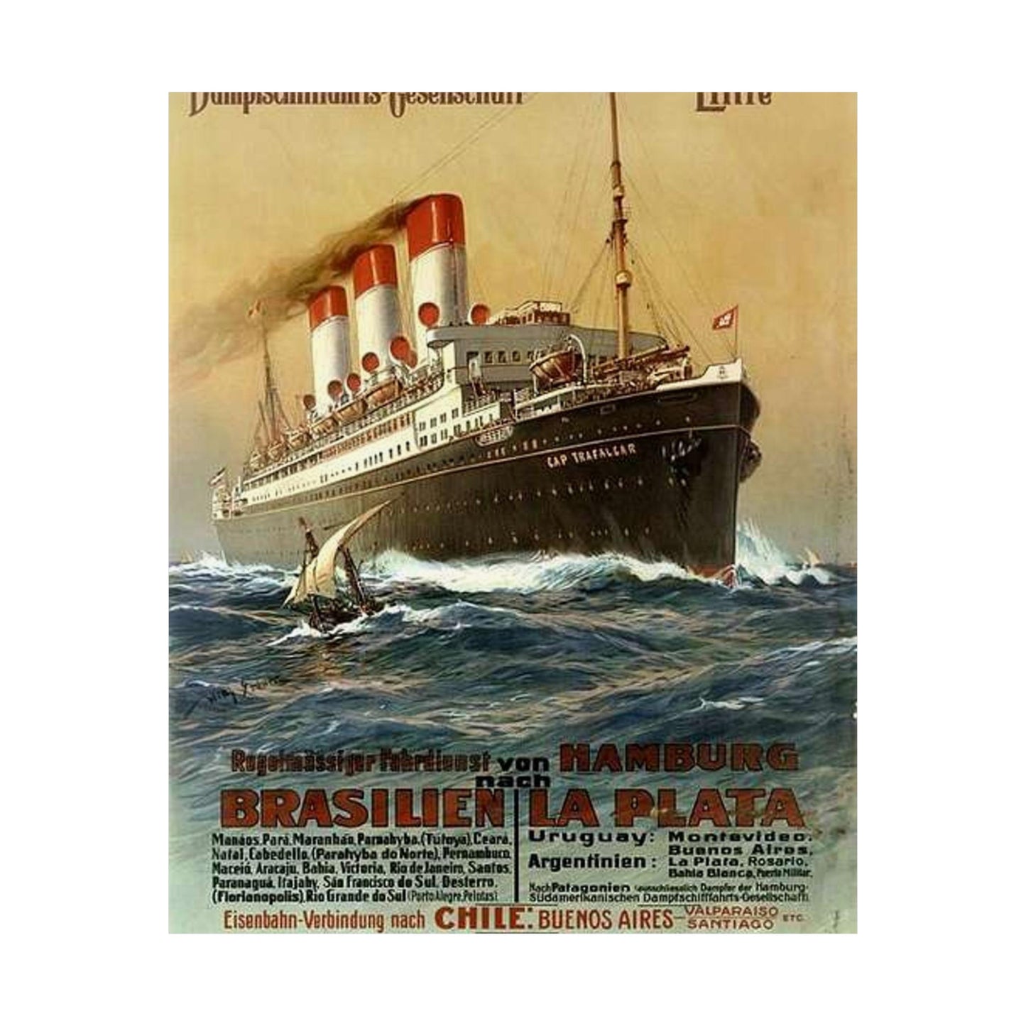 Dampfer Cap Trafalgar 1899 - Public domain image of a steam boat High Quality Matte Wall Art Poster for Home, Office, Classroom